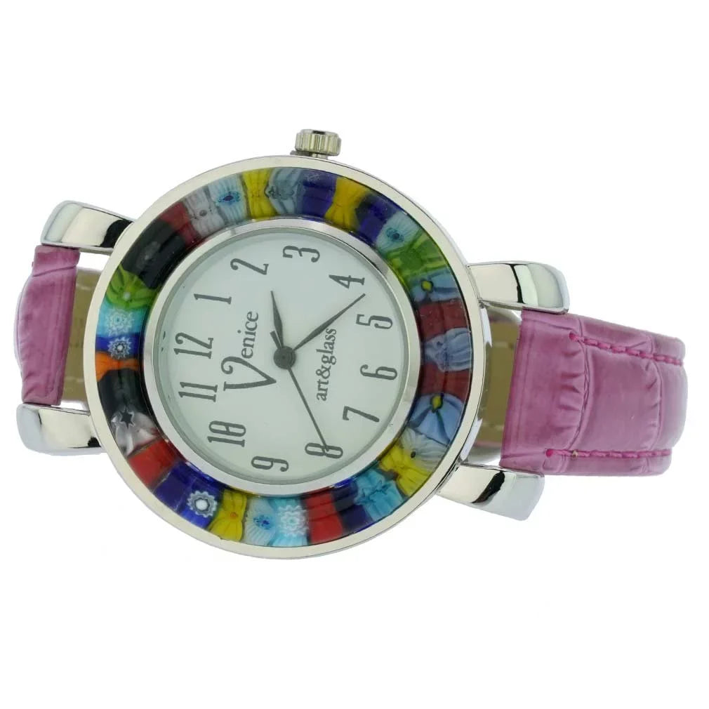 Murano With Serena Band Millefiori GlassOfVenice Leather Watch Purple -