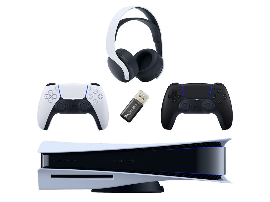 Bundle 3D USB MicroSD and Gaming Extra Sony with (PS5 Disc) Playstation PULSE 5 Black Adapter Disc Controller, Wireless Card Headset