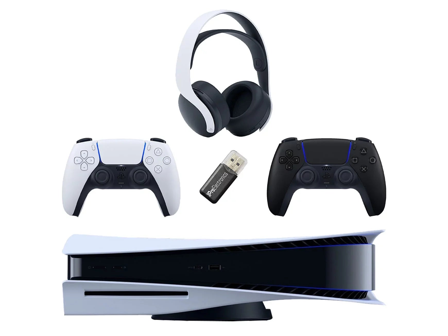 Bundle 3D USB MicroSD and Gaming Extra Sony with (PS5 Disc) Playstation PULSE 5 Black Adapter Disc Controller, Wireless Card Headset