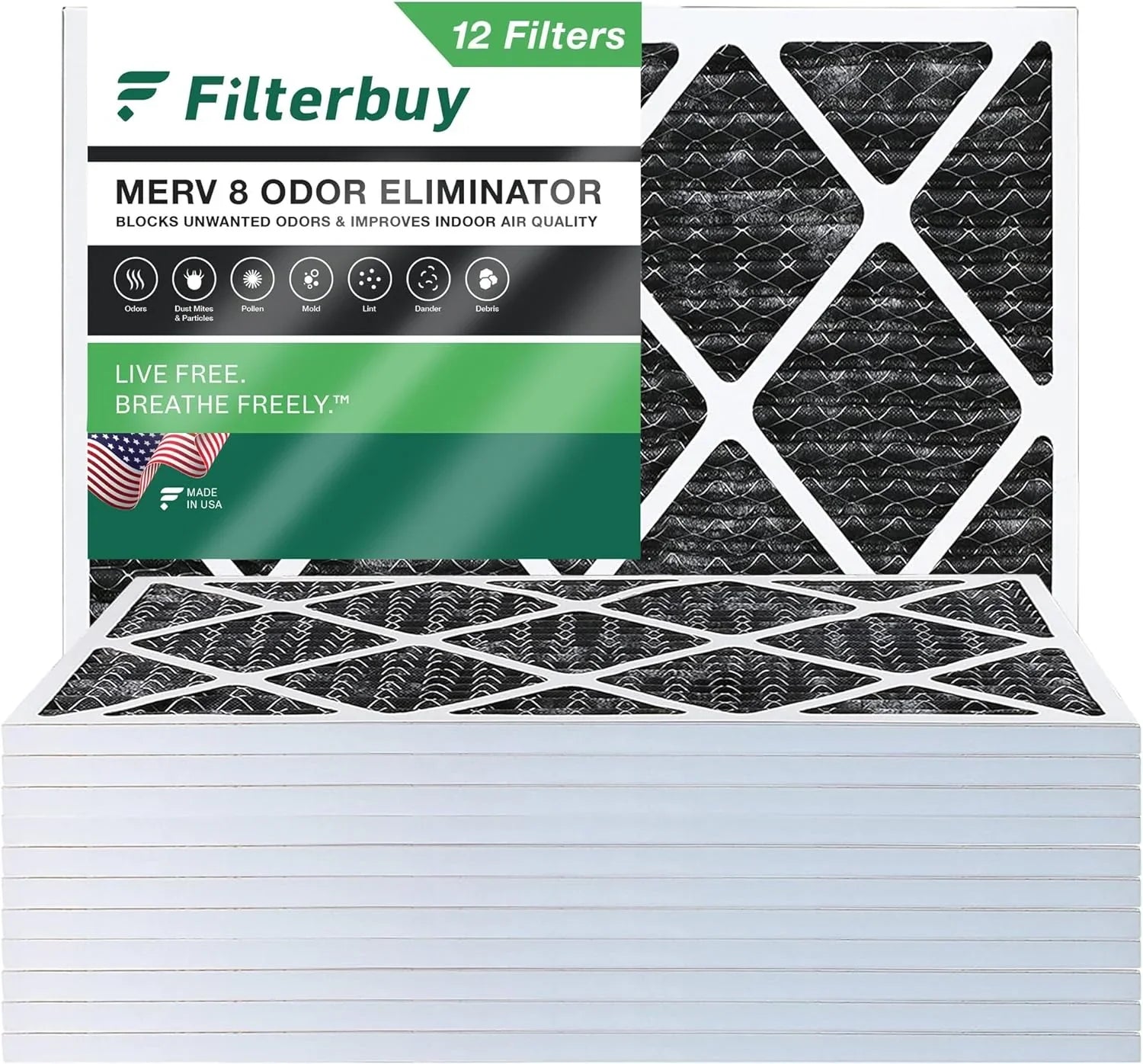 (12-Pack) Filterbuy Carbon MERV Pleated AC Filters with 16x20x1 8 Air Activated HVAC Furnace Odor Eliminator