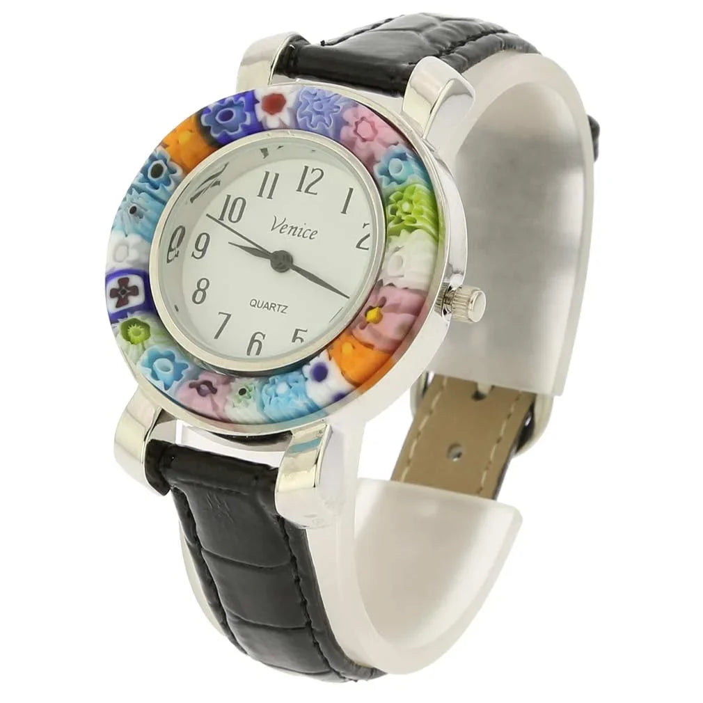 Watch Murano With Serena - Leather Band Black Millefiori GlassOfVenice