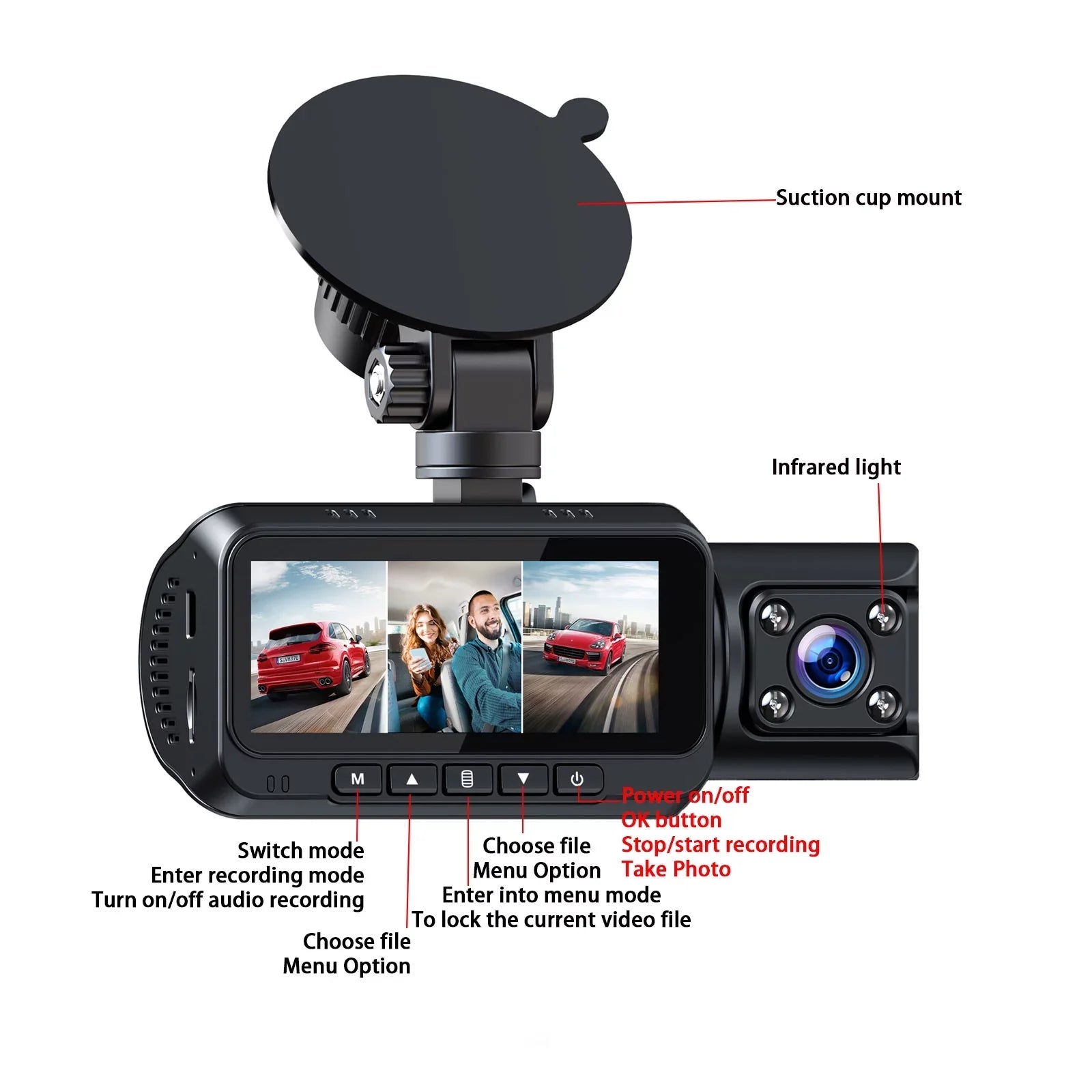 Loop Parking Rear Car TOGUARD IR Vision, GPS, Camera Cam Monitor, Night Dash Detection 3 G-sensor, Motion and Front 4K Dash Camera Recording, Rear with Channel Inside Front
