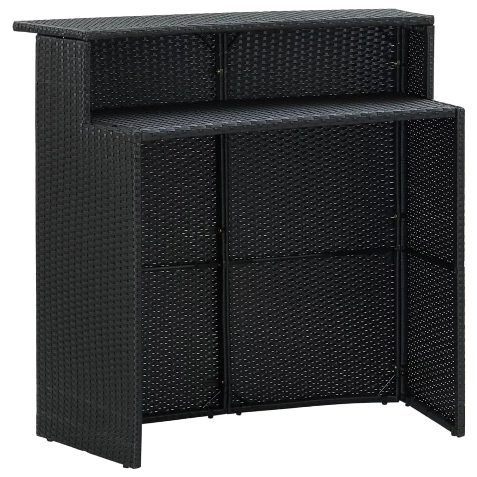 Bar Balcony, Furniture Cushioned 3 Table for Backrest Anself with and and Stool Footrest Piece Chair Black Rattan Bar Patio Outdoor 2 Patio, Poly Set Backyard, Bar Garden,