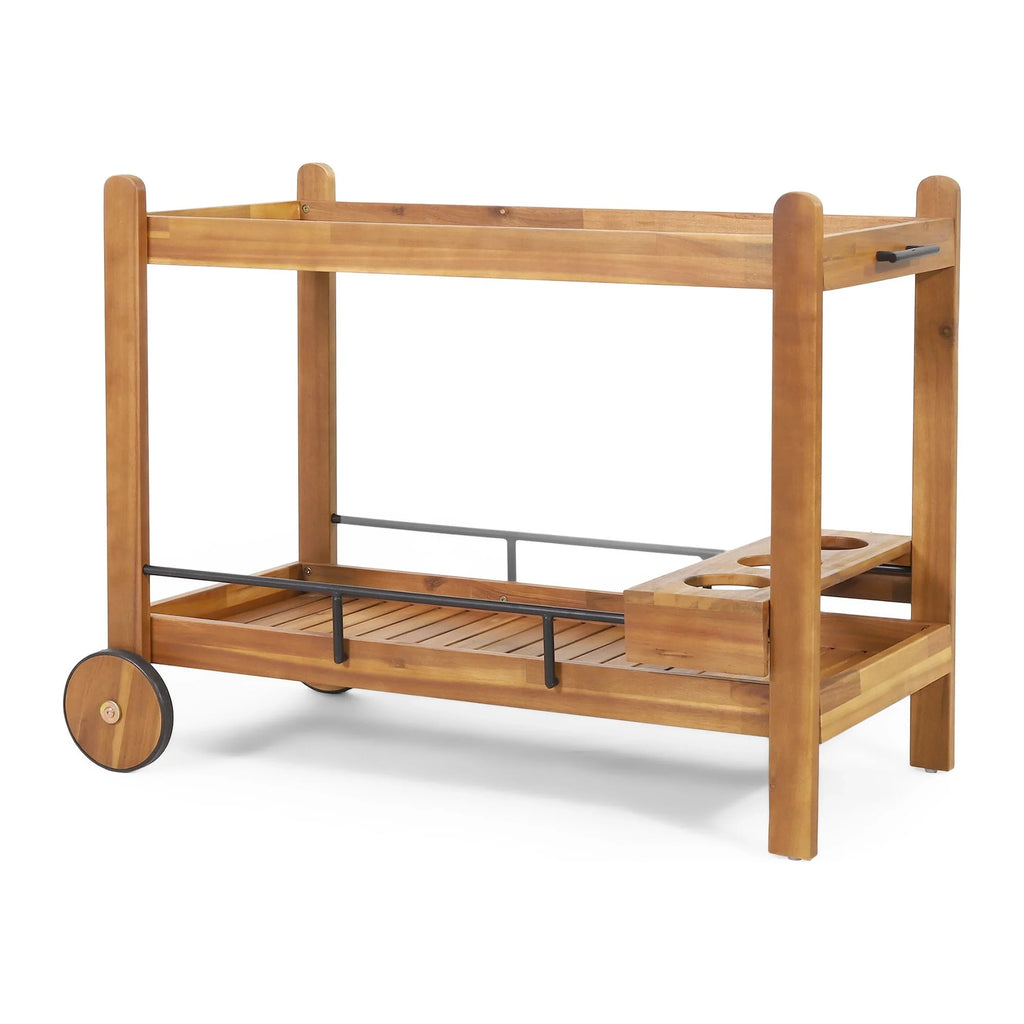 Black Studio 2 and Bonneau Holders, Bar with Teak Outdoor Acacia Wood Cart Tiered Bottle GDF