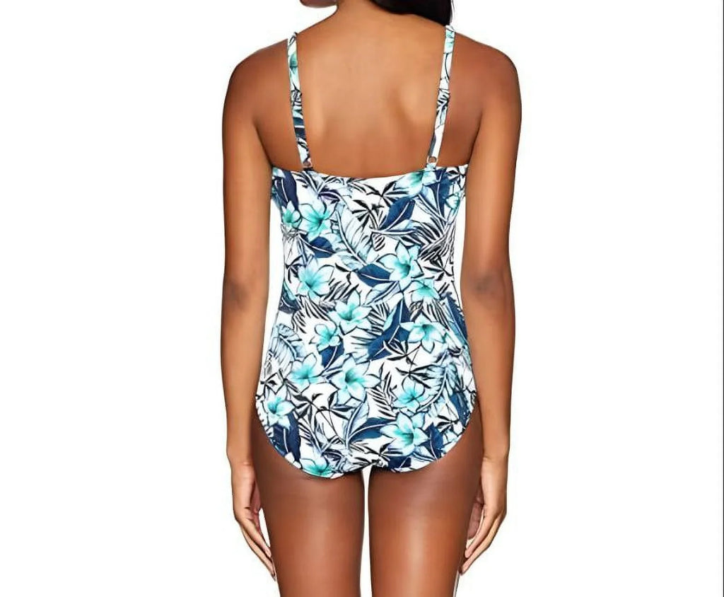 10 Floral V-Neck White, Piece Women's PENBROOKE One Swimsuit,