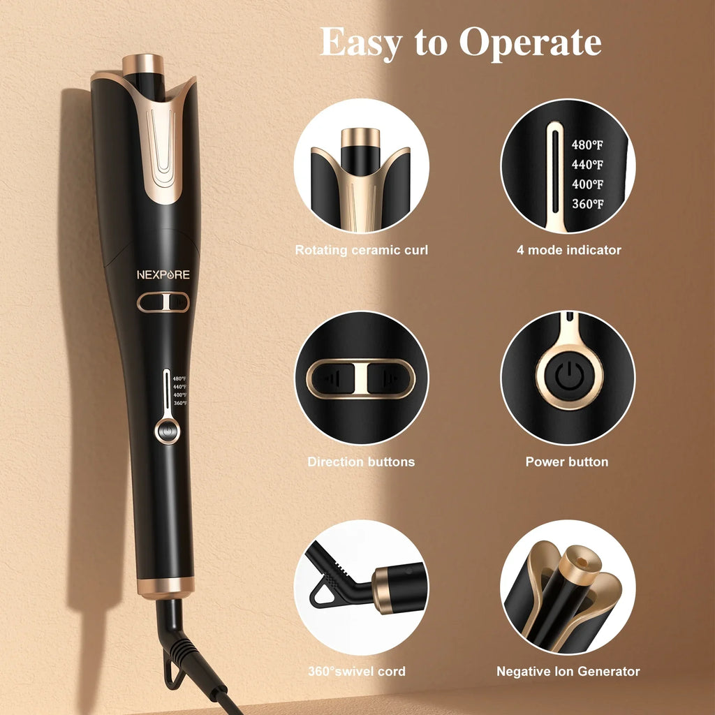 Temps,Salon Barrel 1" Curling Irons,Curling Rotating Iron Hair,Gold Large with NEXPURE Professional & Curl 4