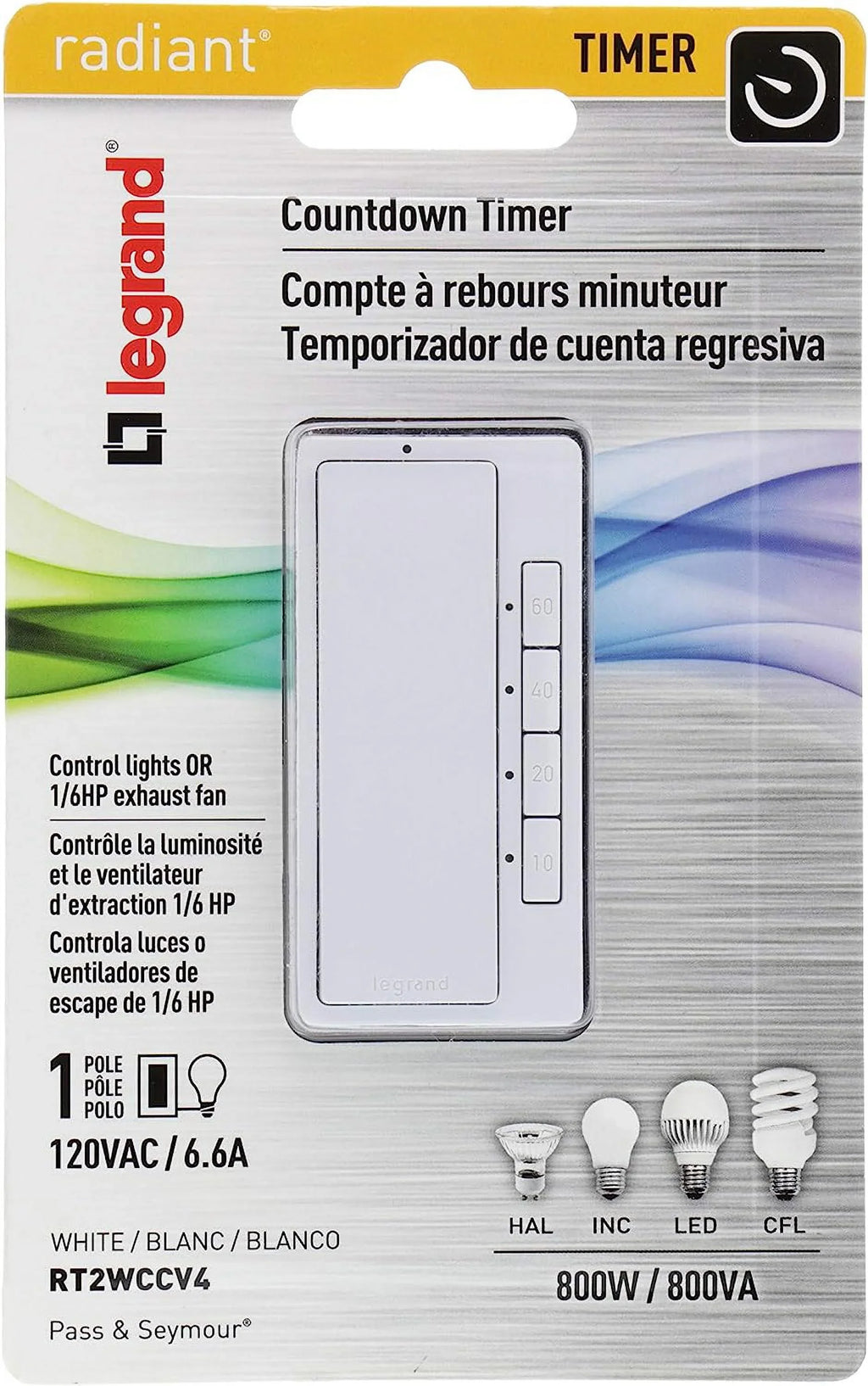 Timer Legrand 4 60MIN Switch Pass WHT Pack & Seymour