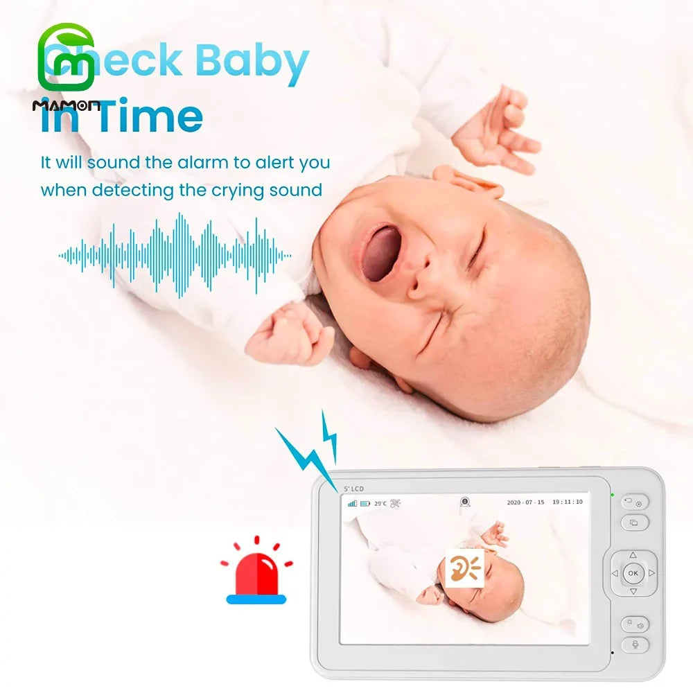 Display 1080P Capacity MAMON 5" with Remote Battery Monitor Two Audio Way Large HD Talk and Video Camera Baby PTZ