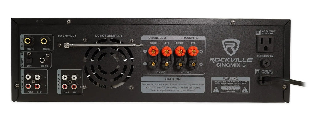 2000w Rockville Mixer+(2) Speakers 5 Receiver Black Bluetooth Home Tower SINGMIX