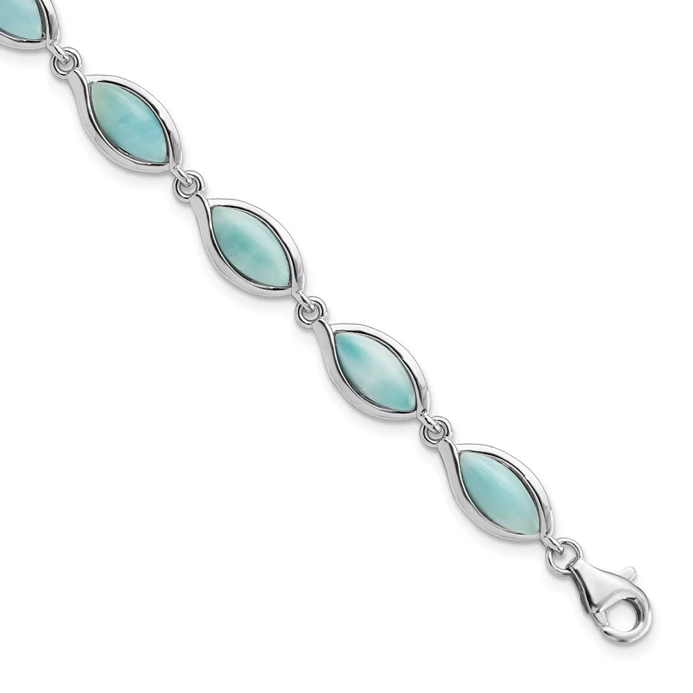 Women 8inch Auriga 925 for Larimar Plated Bracelet Shape Silver Marquise Sterling