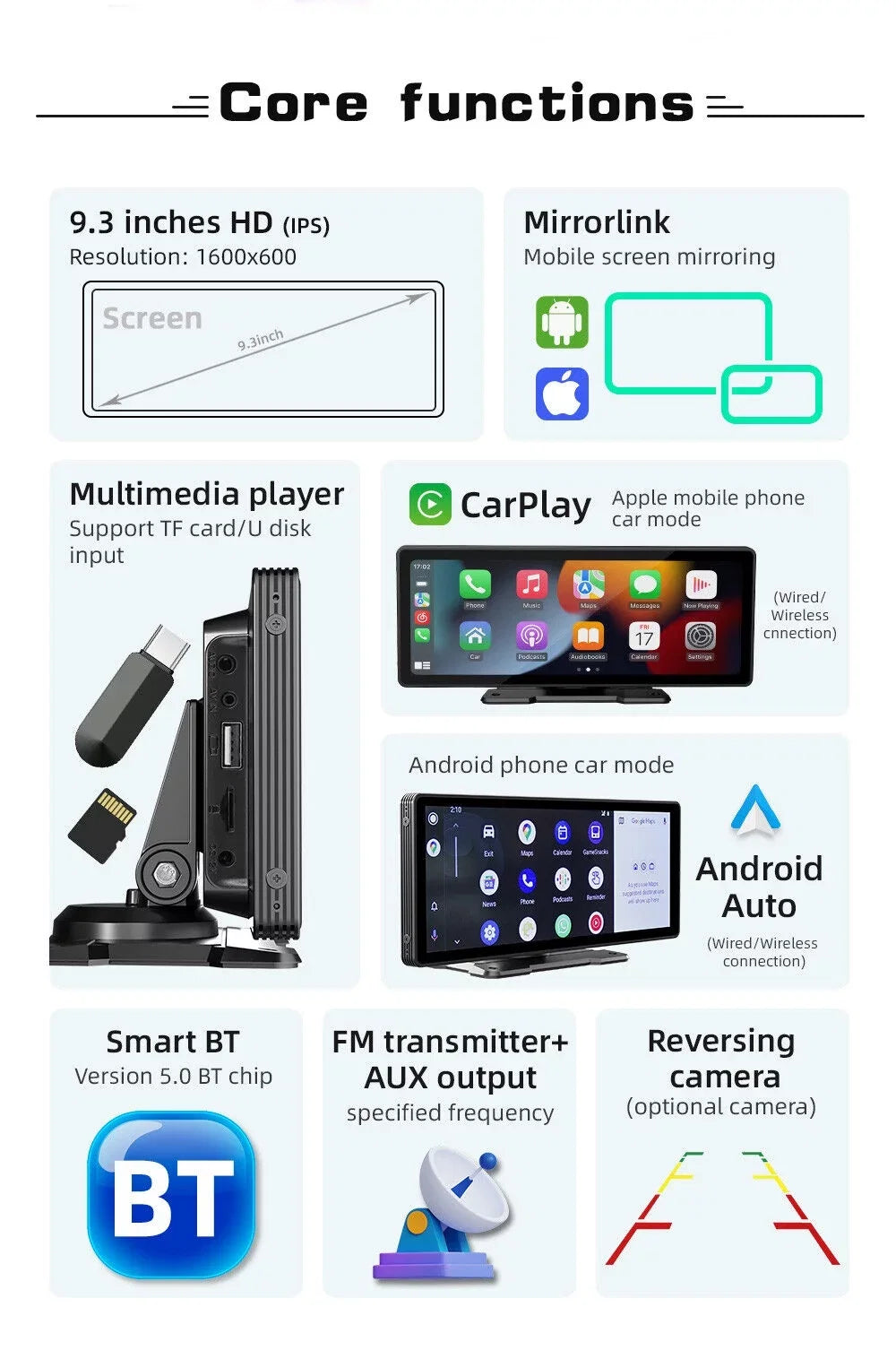 Wireless Navigation, Radio Mirror Stereo 10.26" Touchscreen, Car Android Bluetooth5.0, Control,AUX Auto, Car Maps Apple Cable Link, & Voice CarPlay Vehicles Portable