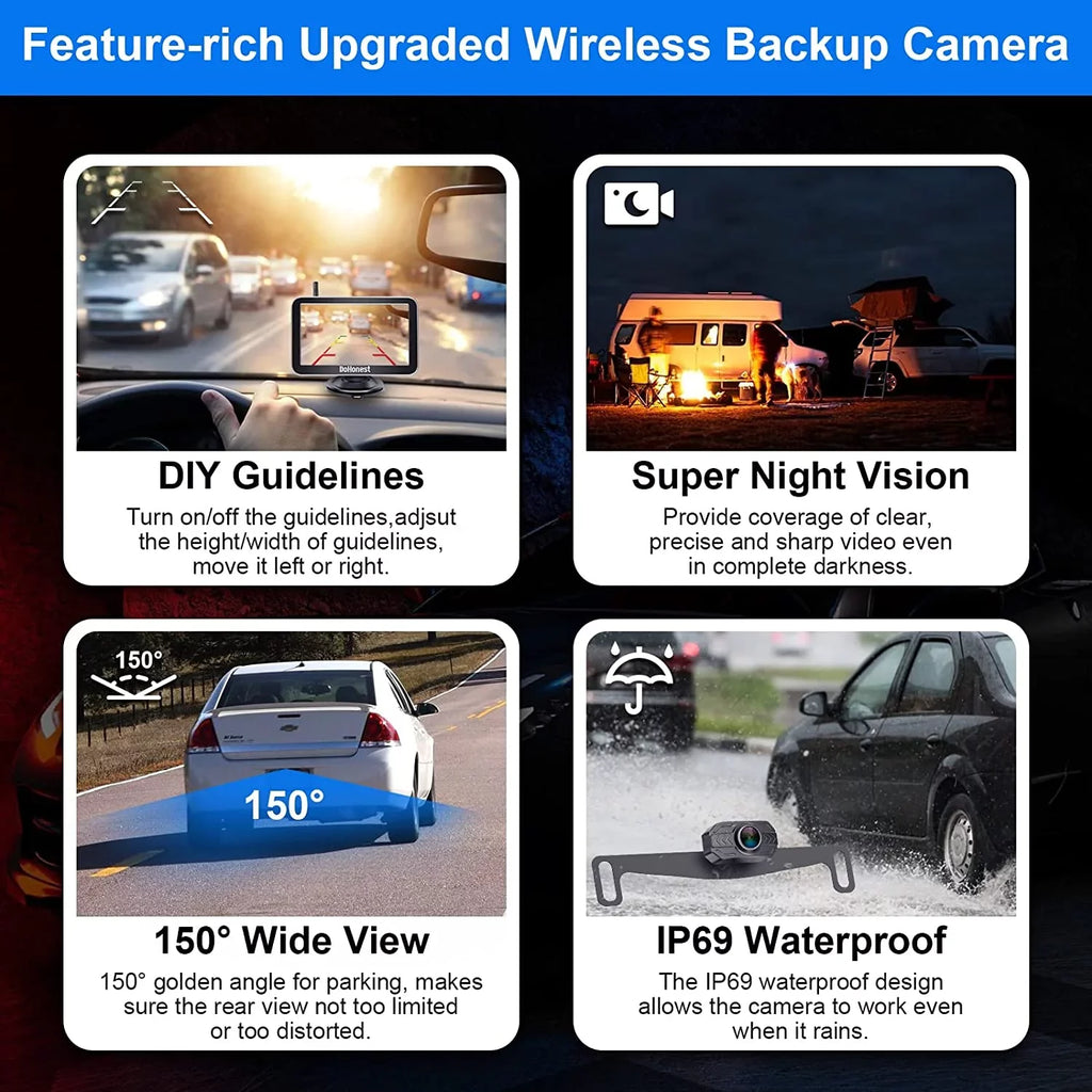 Play Night Signal Plug Pickup Camper HD and Car V for Wireless 2 vision 7-Inch: Stable Kit Easy to Install Van Bluetooth DoHonest Channel Truck Camera Monitor Backup Cam Reverse 1080P Auto-Switching