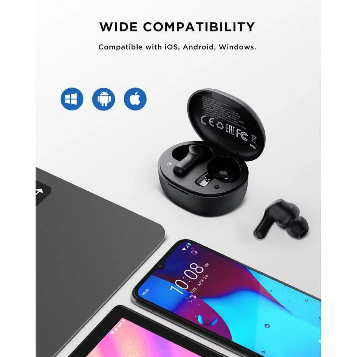 Wireless 5.1 ANC Earbuds Earphones,Black Earbuds Bluetooth Microphone, Bluetooth with True Sport Earbuds Headphones HTC Wireless Android