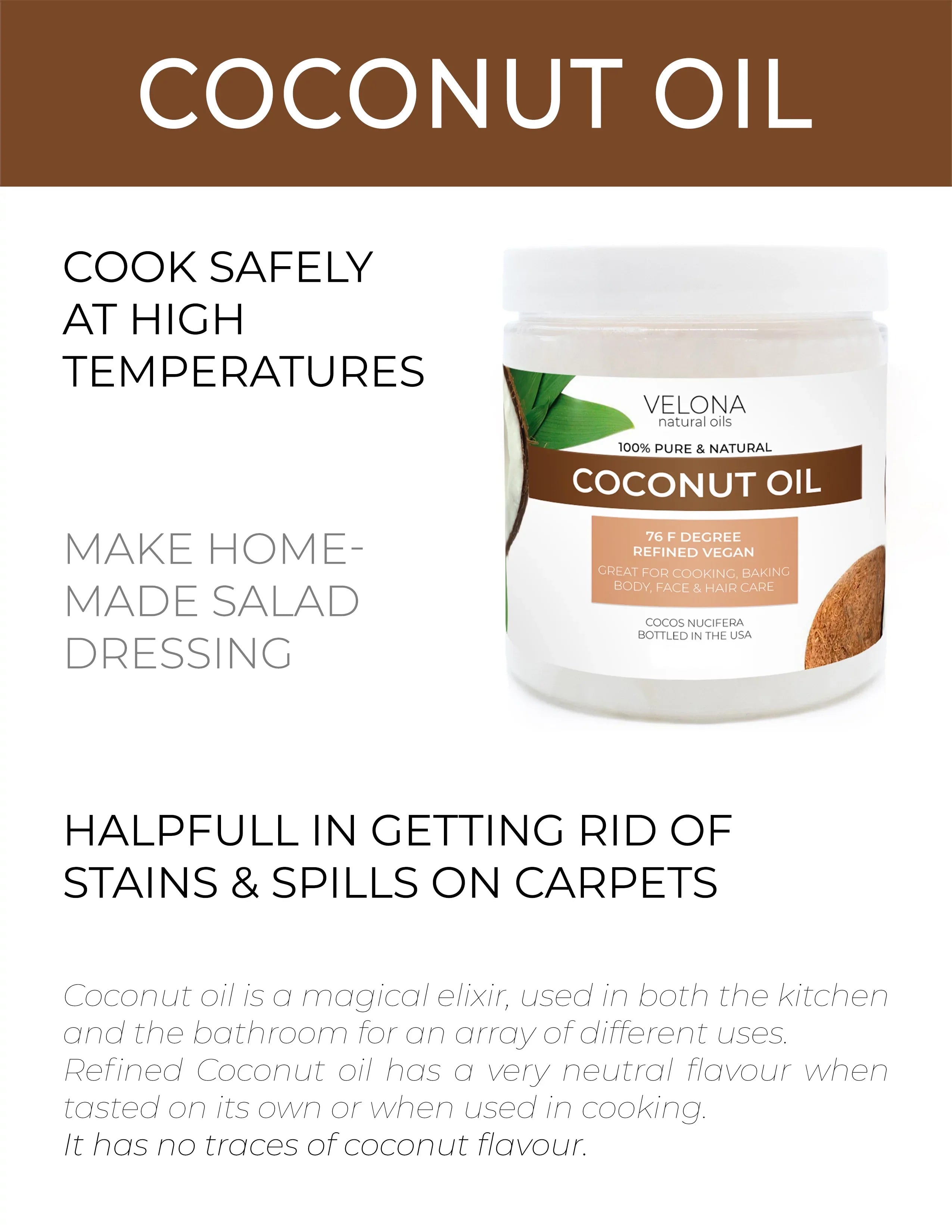 Natural | 7 | 76 | Cold in pressed Refined, Oil Degree Carrier 100% Face, - Hair Coconut and Skin, Care lb Velona jar Body, | Pure Oil
