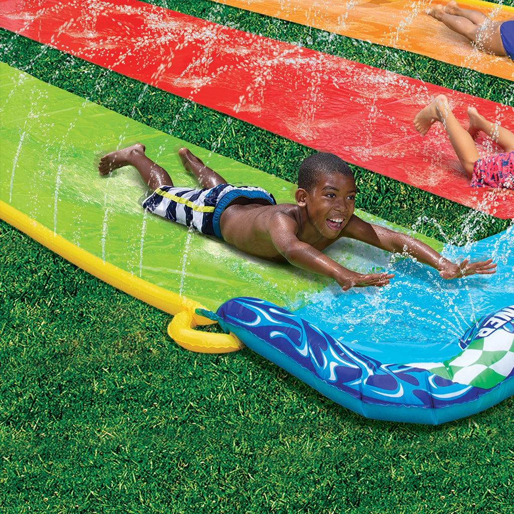 Water Tag - Fun! Side-by-Side-by-Side Feet Triple 16 Racing Racing Banzai Slide