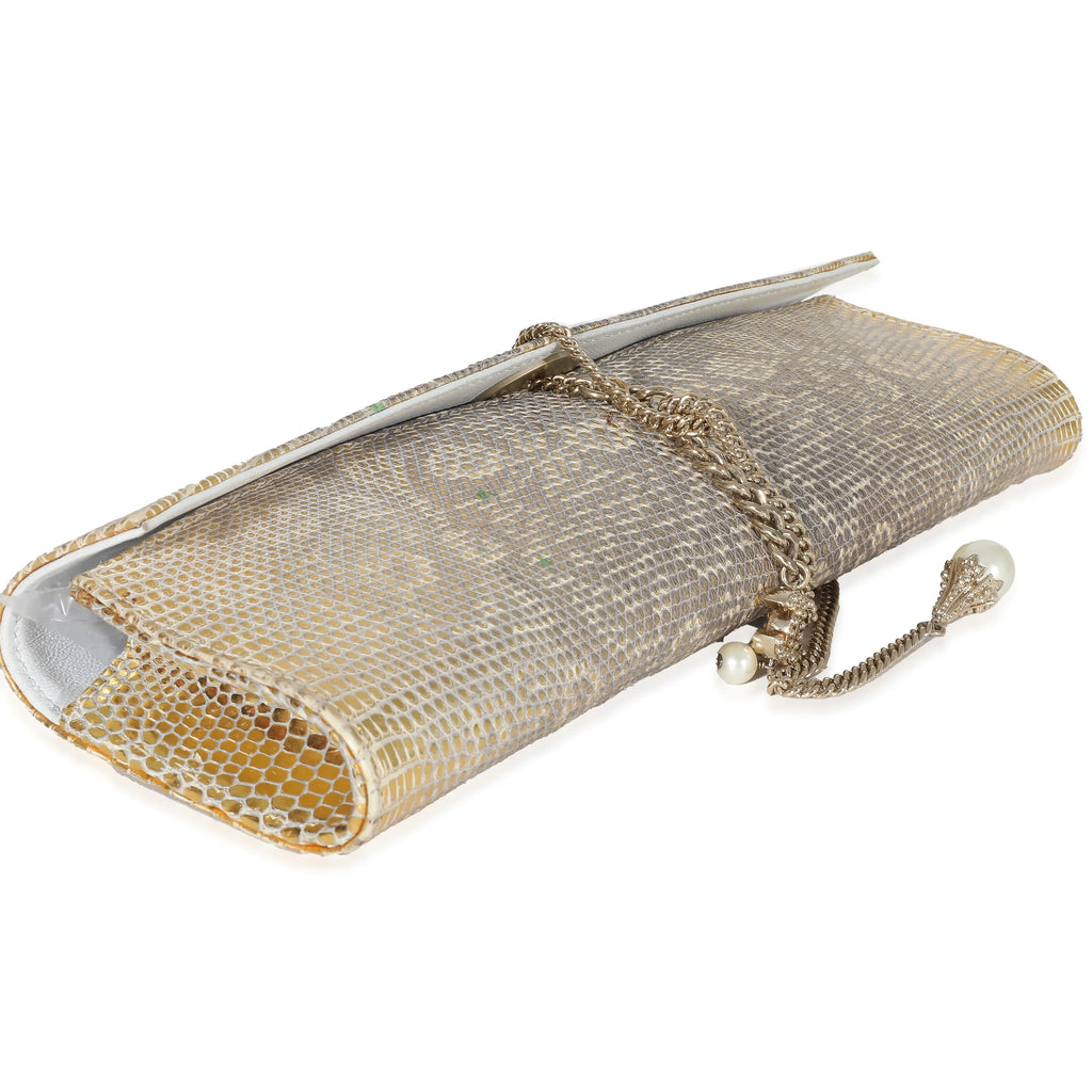 Chanel Tube Flap Pre-Owned Gold Lizard Clutch Vintage
