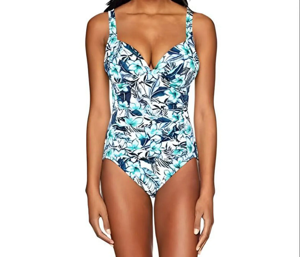 10 Floral V-Neck White, Piece Women's PENBROOKE One Swimsuit,