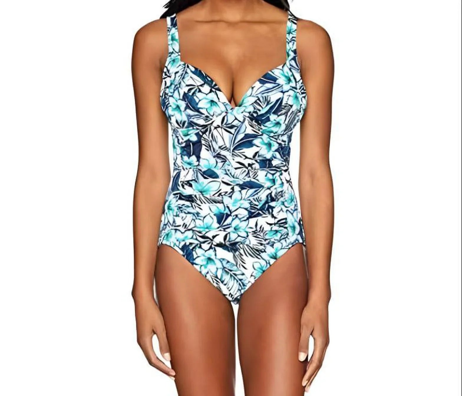 10 Floral V-Neck White, Piece Women's PENBROOKE One Swimsuit,