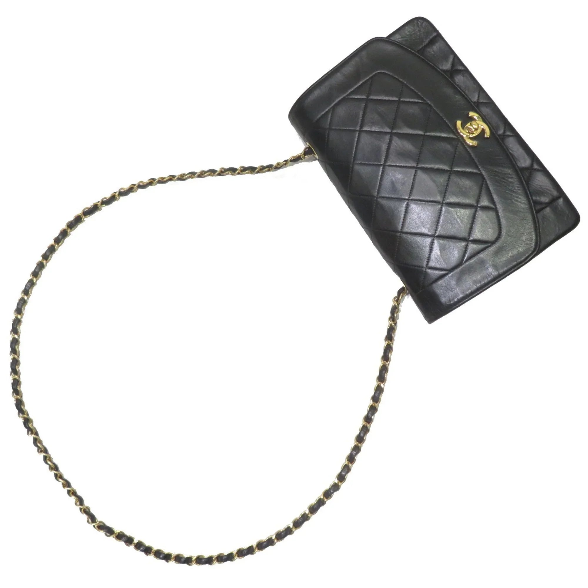 Black Lambskin Chain (Fair) Bag CHANEL Diana Women's Pre-Owned Matelasse Shoulder Chanel Men's