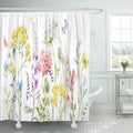 Watercolor Tansy Shower Libin Pansies Pink Tender Blue inch Wildflowers 66x72 Buttercup Curtain Yellow