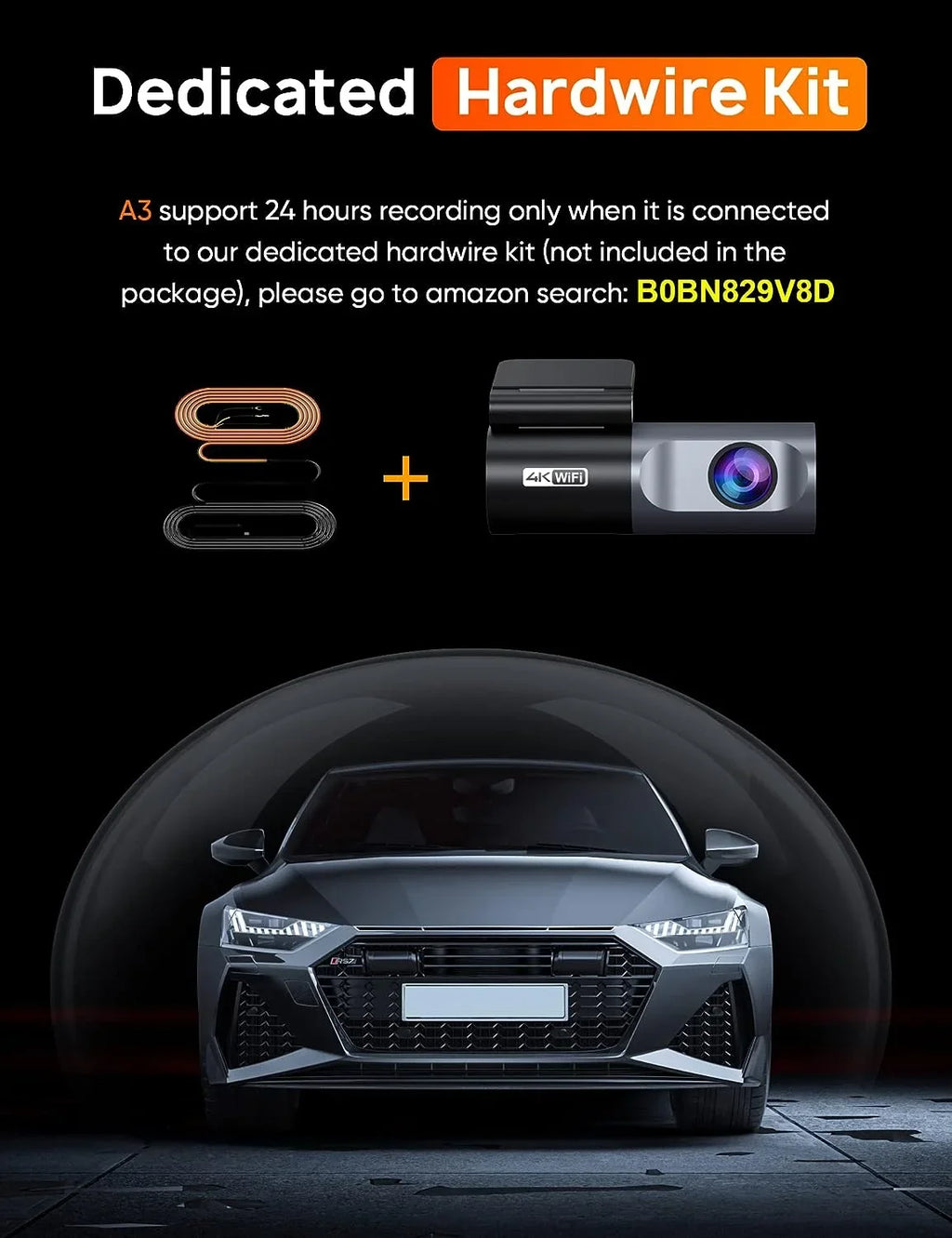 Front 24 navycrest Cam Cars, 4K 2160P App, Mode, WiFi 256GB for Night Dash Recording, Max Hours Support A3 Recorder G-Sensor, Parking Vision, Camera with Loop