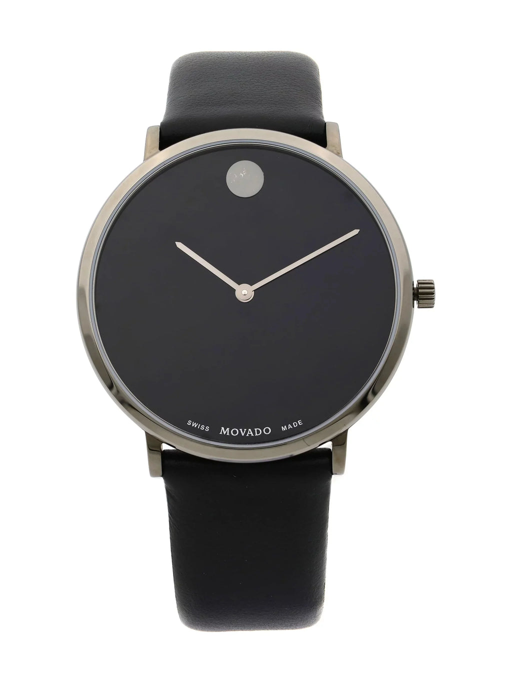 Modern Watch Strap Black Leather 0607391 (Good) Ultra 47 Quartz Mens Pre-Owned Movado Slim
