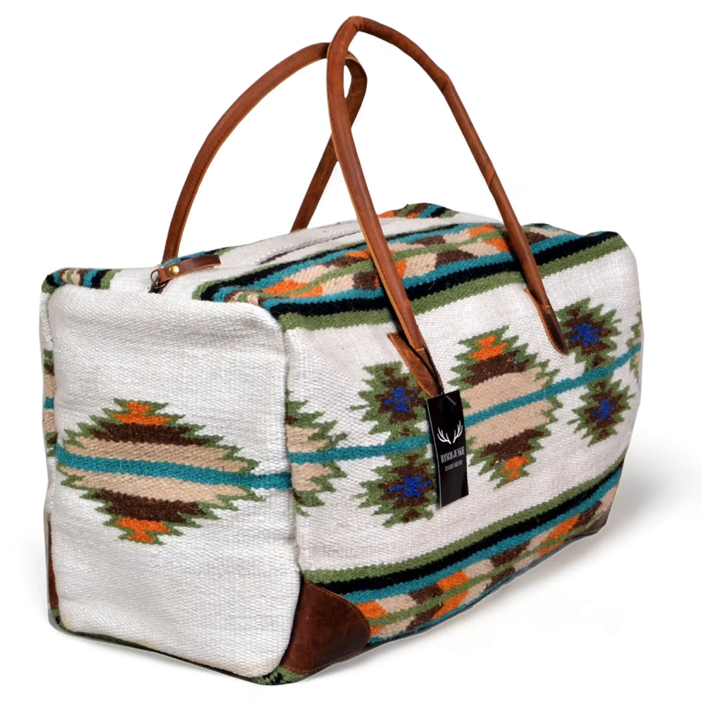 Blanket Bag Handles Aztec Bag Duffel Aspen Weekender Large Saddle 100% Leather Southwestern Boho