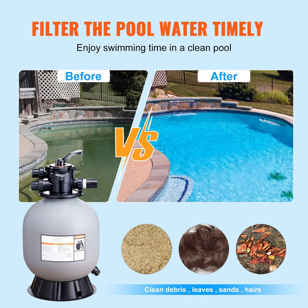 BENTISM Valve 7-Way Swimming Sand Sand 19" Above Inground Pool with Filter Filter