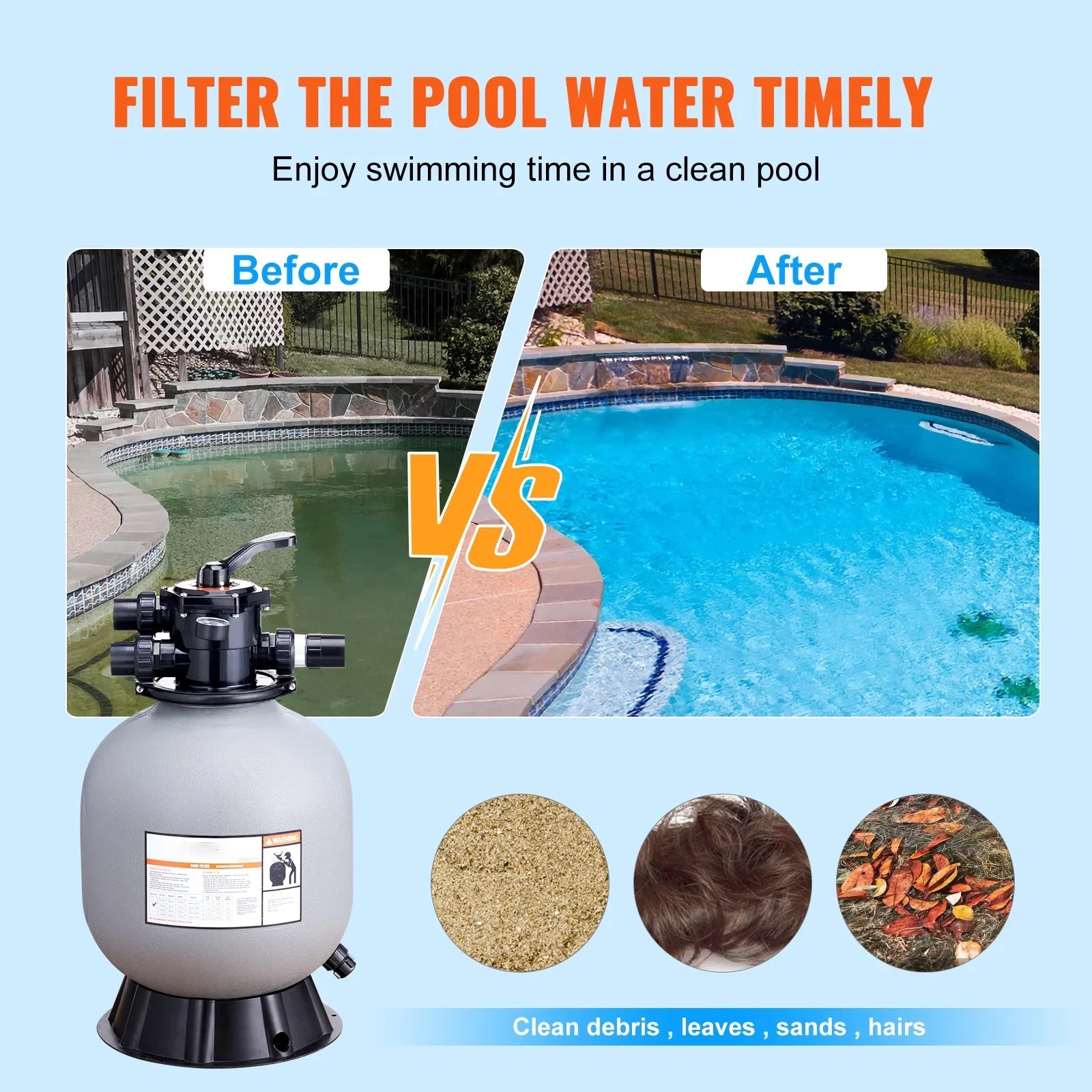 BENTISM Valve 7-Way Swimming Sand Sand 19" Above Inground Pool with Filter Filter