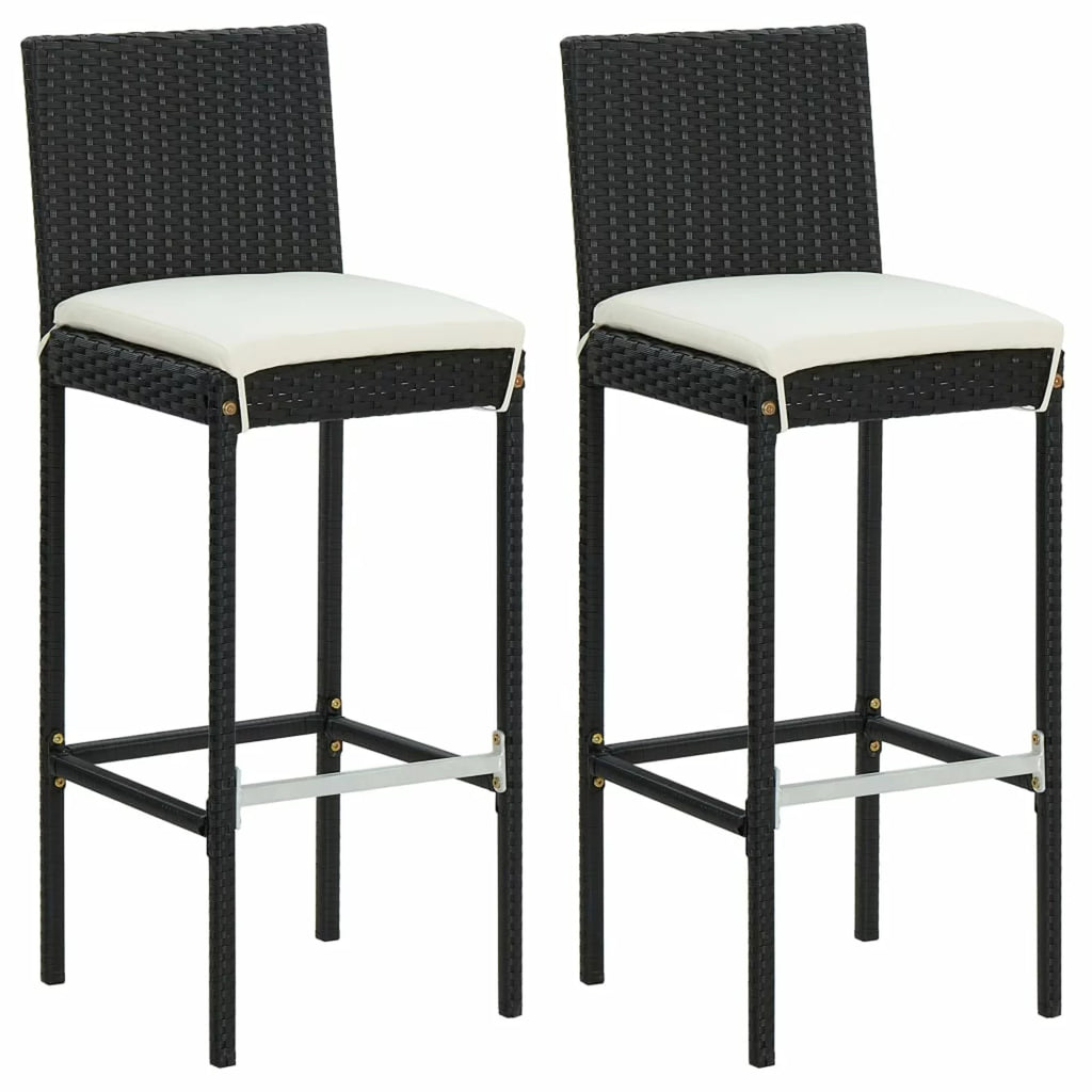 Bar Balcony, Furniture Cushioned 3 Table for Backrest Anself with and and Stool Footrest Piece Chair Black Rattan Bar Patio Outdoor 2 Patio, Poly Set Backyard, Bar Garden,