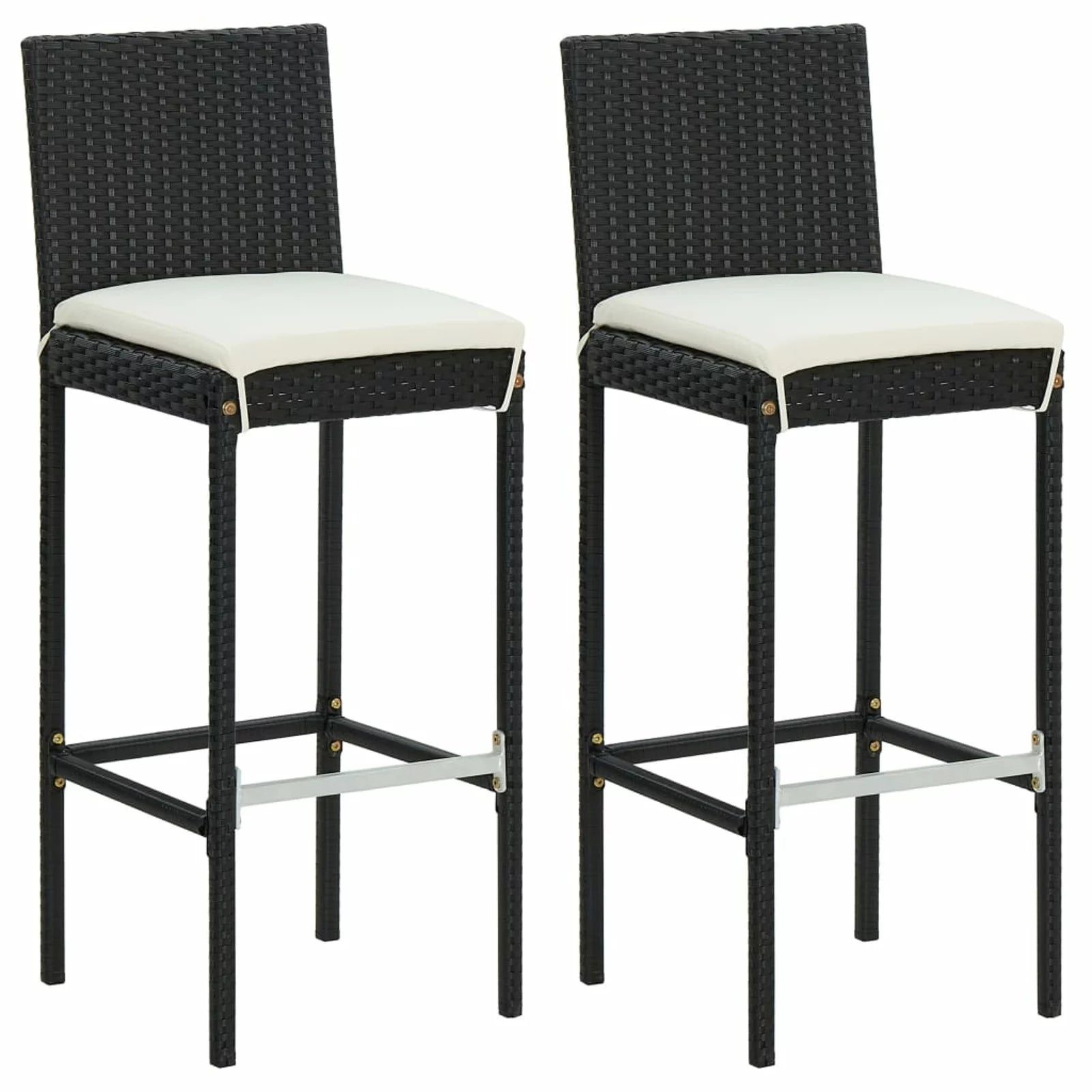 Bar Balcony, Furniture Cushioned 3 Table for Backrest Anself with and and Stool Footrest Piece Chair Black Rattan Bar Patio Outdoor 2 Patio, Poly Set Backyard, Bar Garden,