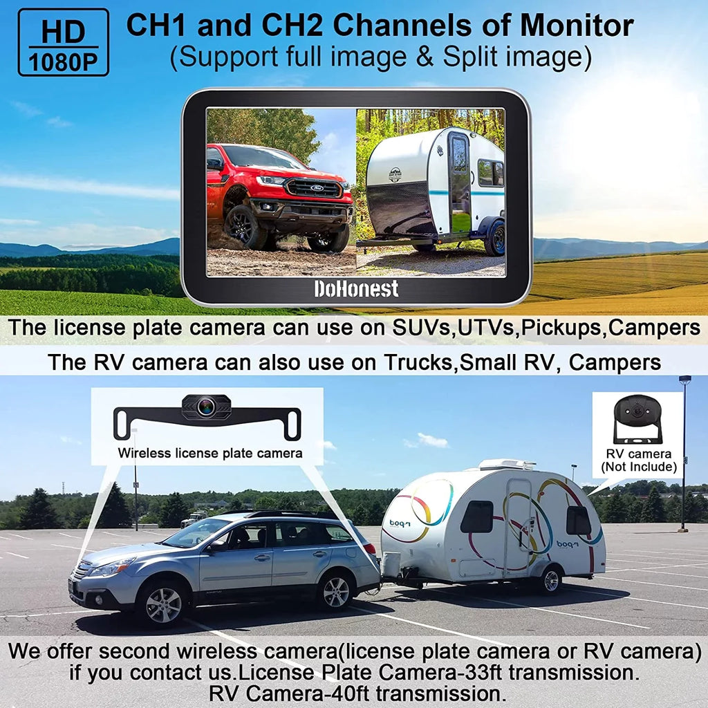 Play Night Signal Plug Pickup Camper HD and Car V for Wireless 2 vision 7-Inch: Stable Kit Easy to Install Van Bluetooth DoHonest Channel Truck Camera Monitor Backup Cam Reverse 1080P Auto-Switching