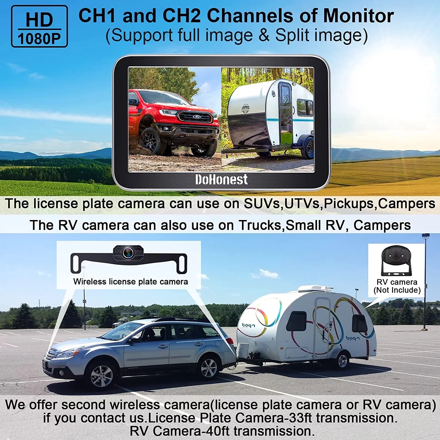 Play Night Signal Plug Pickup Camper HD and Car V for Wireless 2 vision 7-Inch: Stable Kit Easy to Install Van Bluetooth DoHonest Channel Truck Camera Monitor Backup Cam Reverse 1080P Auto-Switching