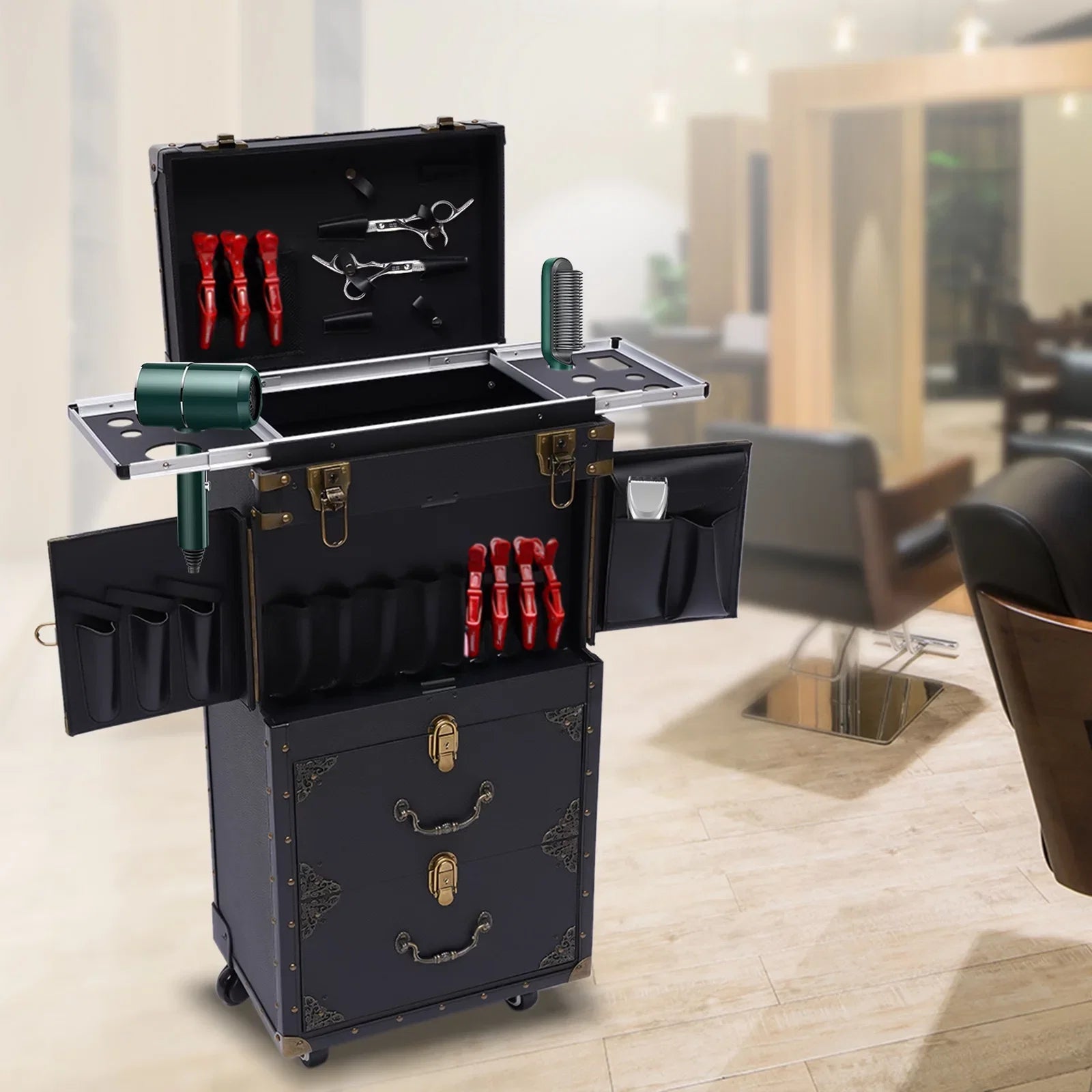 Makeup Salon Hairdressing Aiqidi Beauty Hair Stylist Trolley Luggage Tool Organizer Train Travel with Barber Case Holder Dryer Cosmetic Box Lockable Rolling