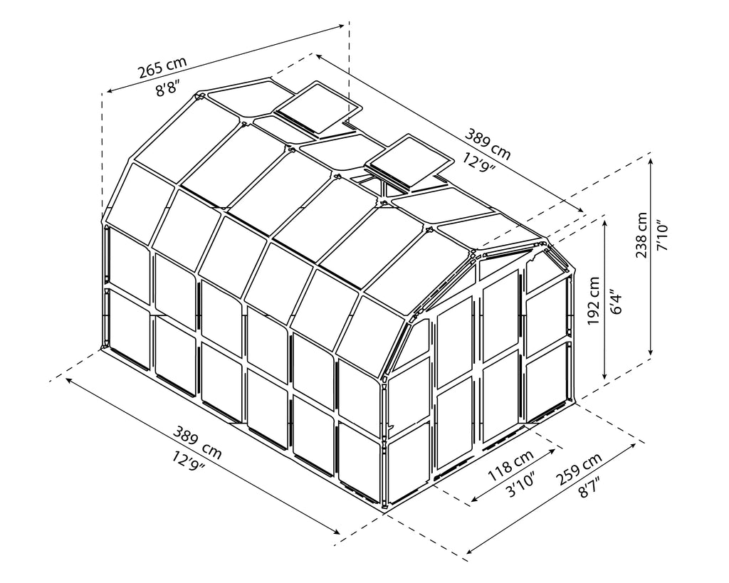 Green Clear Grand 2 Palram Roof Vents Canopia - 12' Gardener - - with 8' x Walk-In Greenhouse