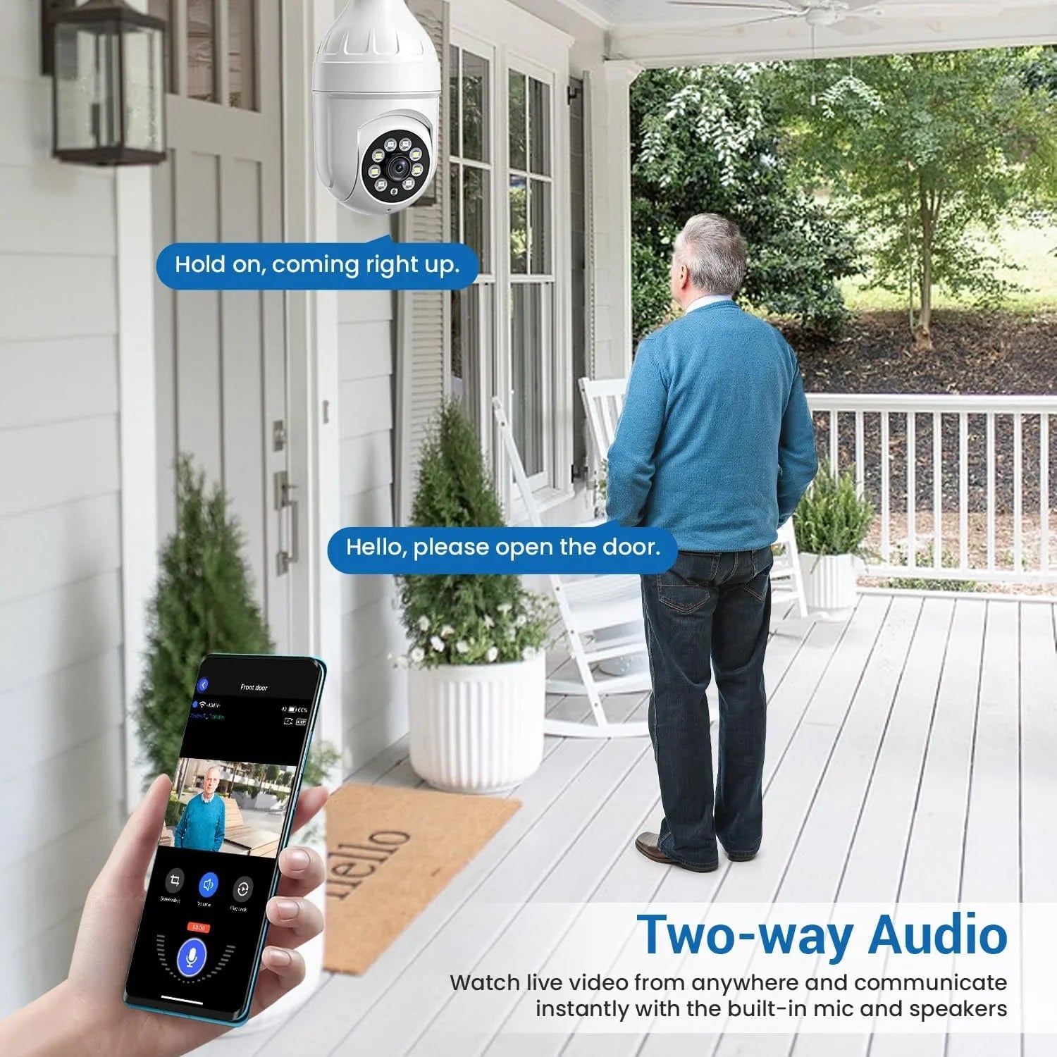 Dome Camera, BITEP Human Live Panora 355¡ã Detection, 2-Way 1080p Security Light View, AI Cam, Bulb