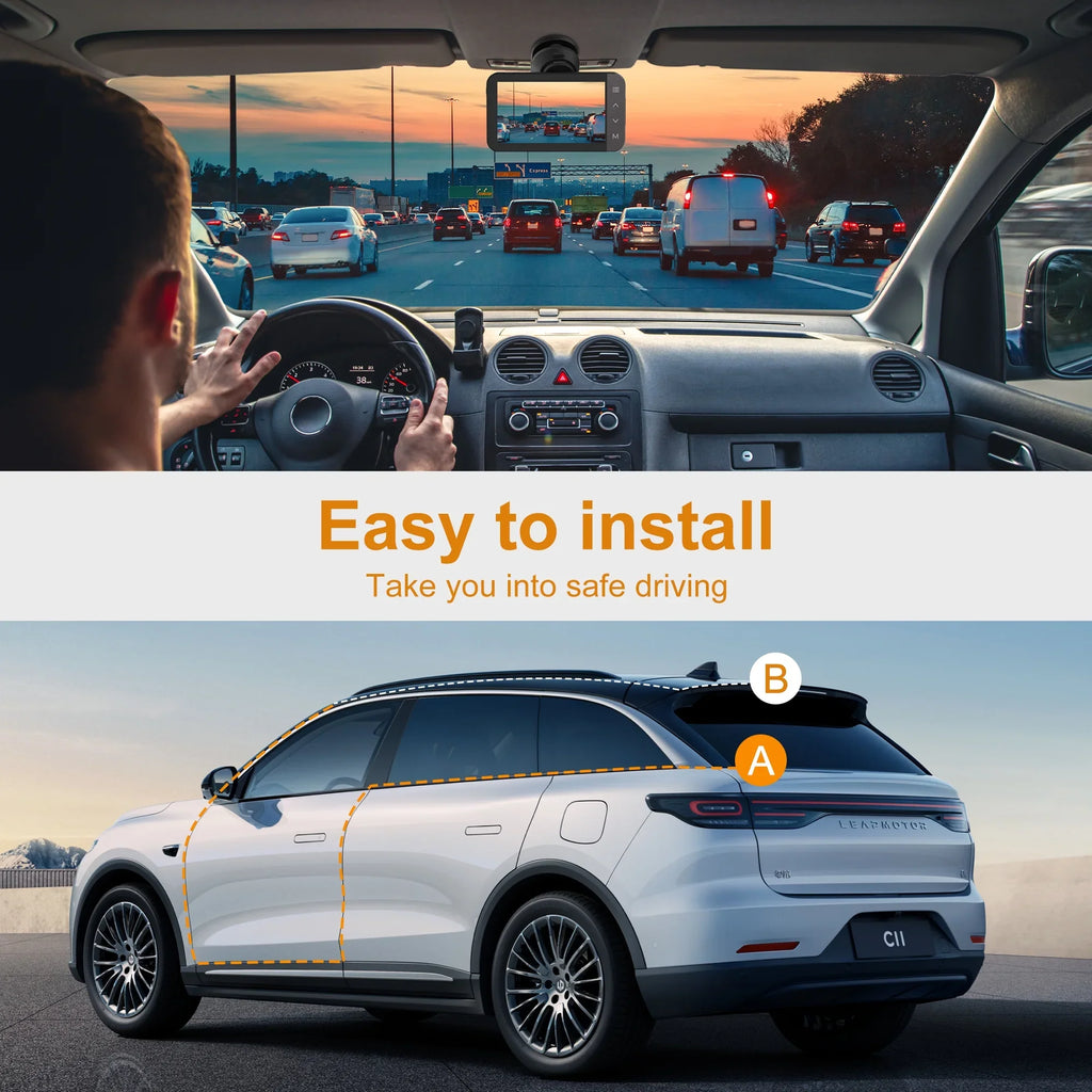 3'' Mode Vision, HD and IPS with Cam Loop Front Touchscreen GPS, 24H Car Dash Recording and 4K and Night For G-Sensor, Full with WiFi Rear GCZ Parking Dashcam and