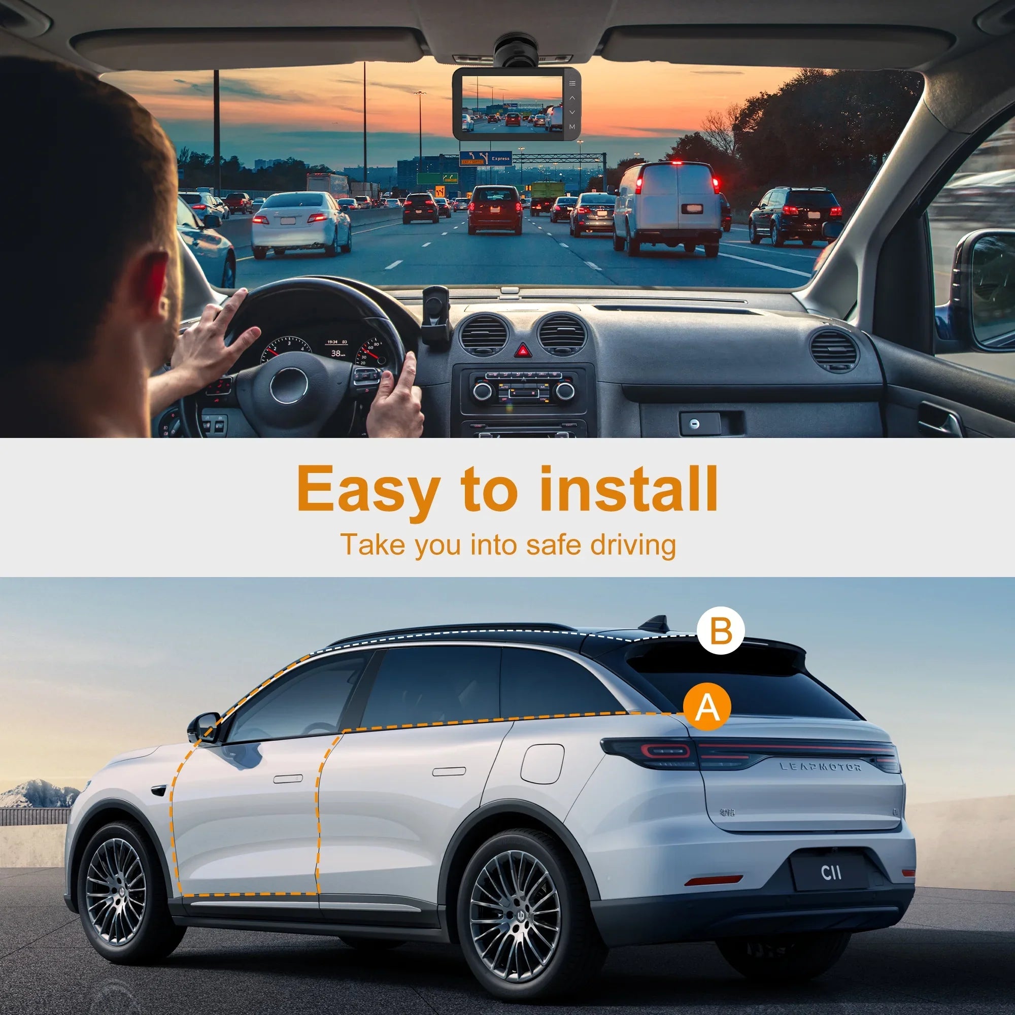 3'' Mode Vision, HD and IPS with Cam Loop Front Touchscreen GPS, 24H Car Dash Recording and 4K and Night For G-Sensor, Full with WiFi Rear GCZ Parking Dashcam and