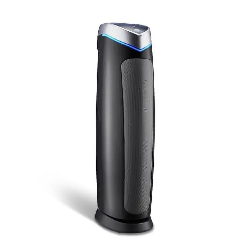 Removes HEPA Germs, 99.97% ft. Large Genuine with Air Filter, Reduce Helps Purifier Pure Hour, to Pet Sq. Pollutants, of Light 915 UV-C 1 13 AC5250PT in Rooms 28", Black, GermGuardian up Covers
