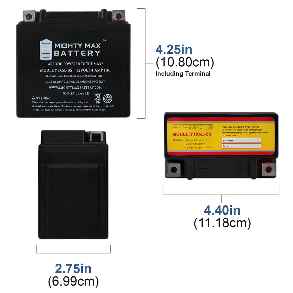 Battery TTR230E 2005 230 - Replaces 12V Yamaha 4AH Pack 3 YTX5L-BS