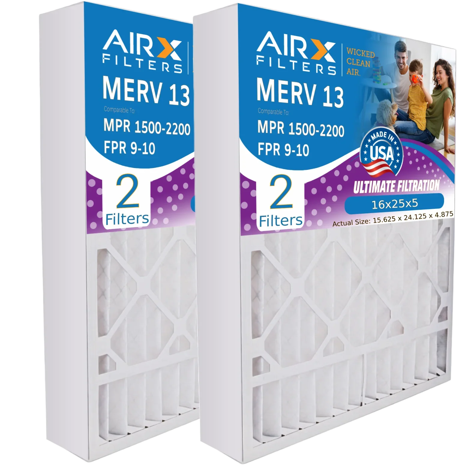 MERV WICKED AIRX 1500 by 13 MERV to FILTERS 16x25x5 2200 16x25x5 Made Ultravation - Comparable 91-005 FPR MPR USA Filter AIR. Compatible Premium Furnace Air & with Filter CLEAN 13 9