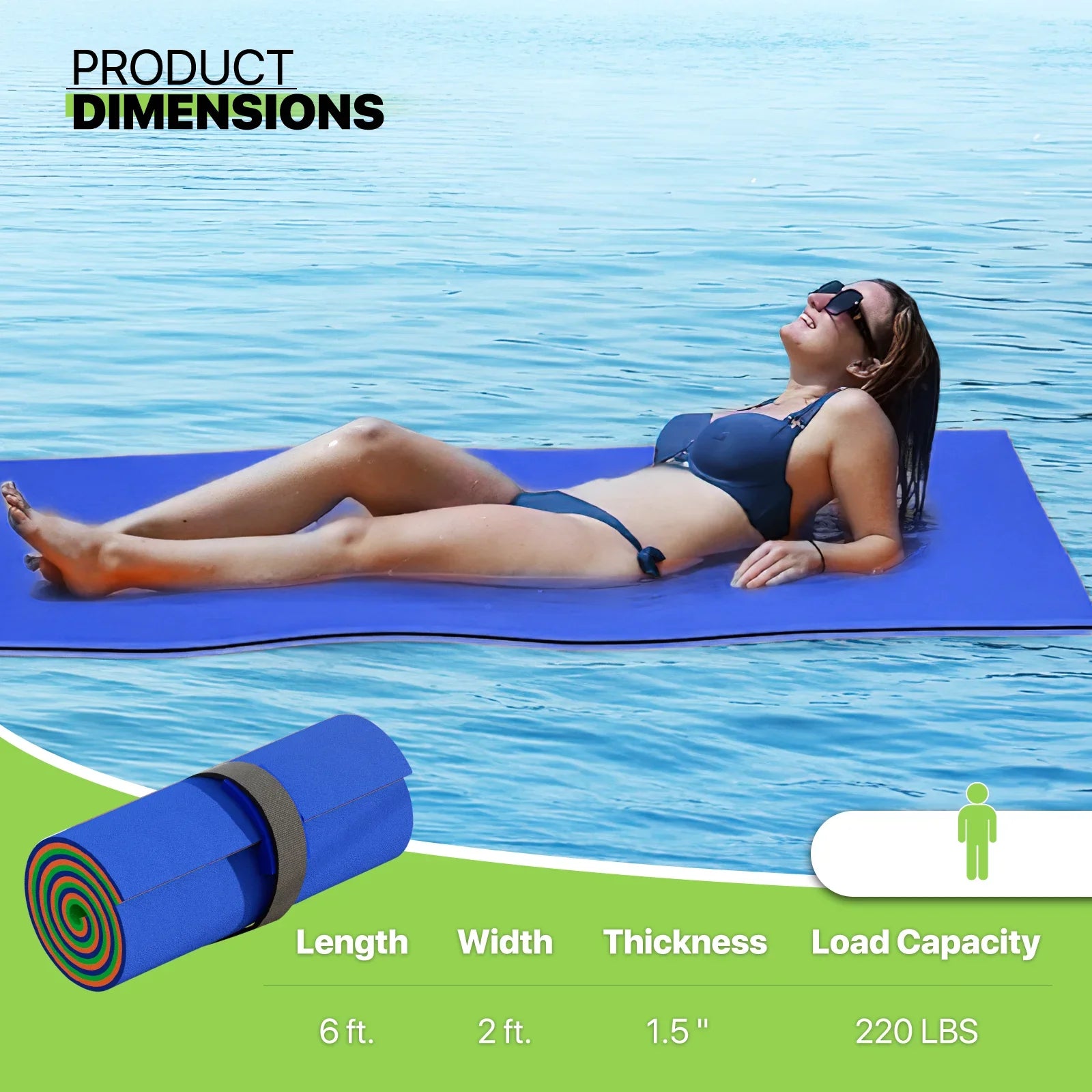 for Pool Water Tear-Resistant 3-Layer Lake Water Outdoor Pad, Mat, XPE Foam Water Recreation Lily Blue Ocean Mat River 6x2ft Float Activities, Pad Magshion Floating Floating