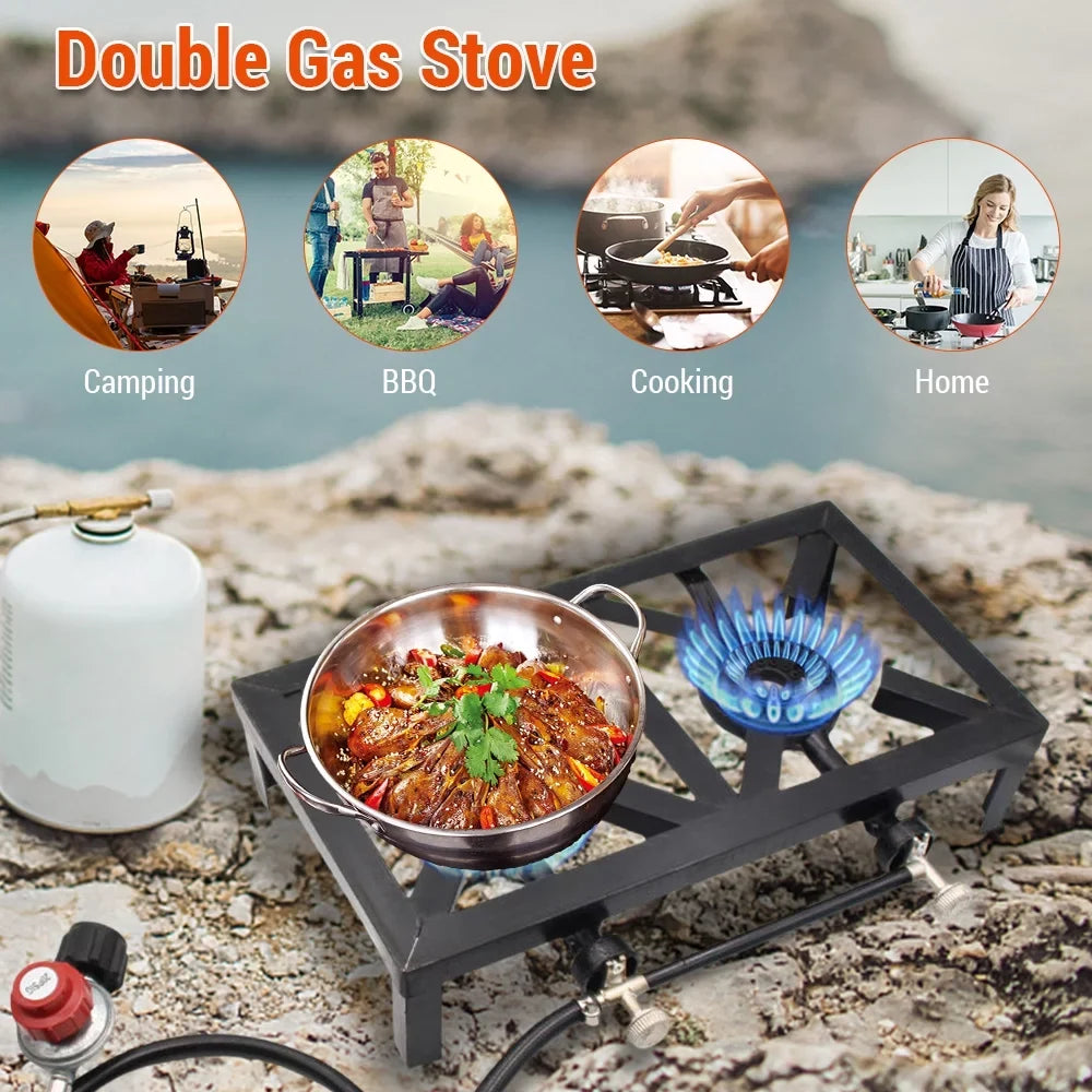 ( Iron Patio BBQ Apexeon Gas Cooking Camping for Propane Double Stove Cast Standard)