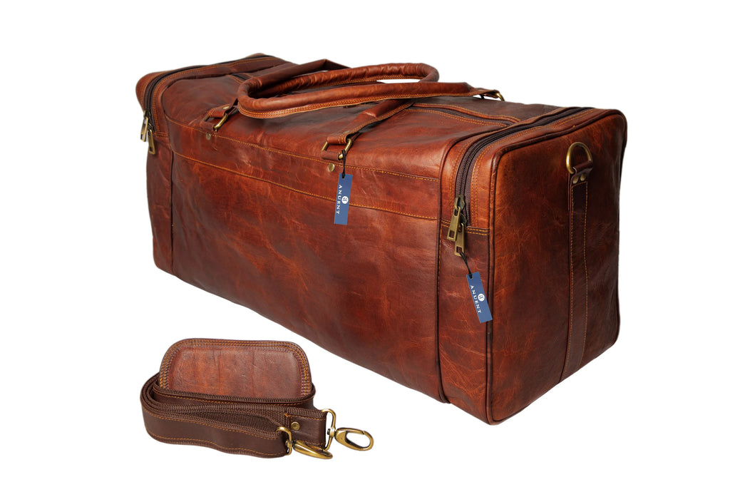 Brown Square Bag. Handmade Travel Duffle Weekender Leather