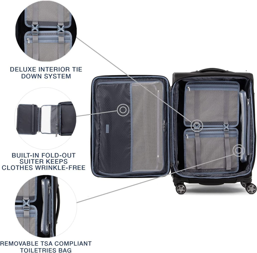 Men Lock, Black, 8 Expandable Softside and Travelpro Checked Checked TSA Suitcase, Shadow Black Spinner Platinum Medium Shadow 25-Inch Checked-Medium Luggage, Women, 25-Inch Wheel Elite