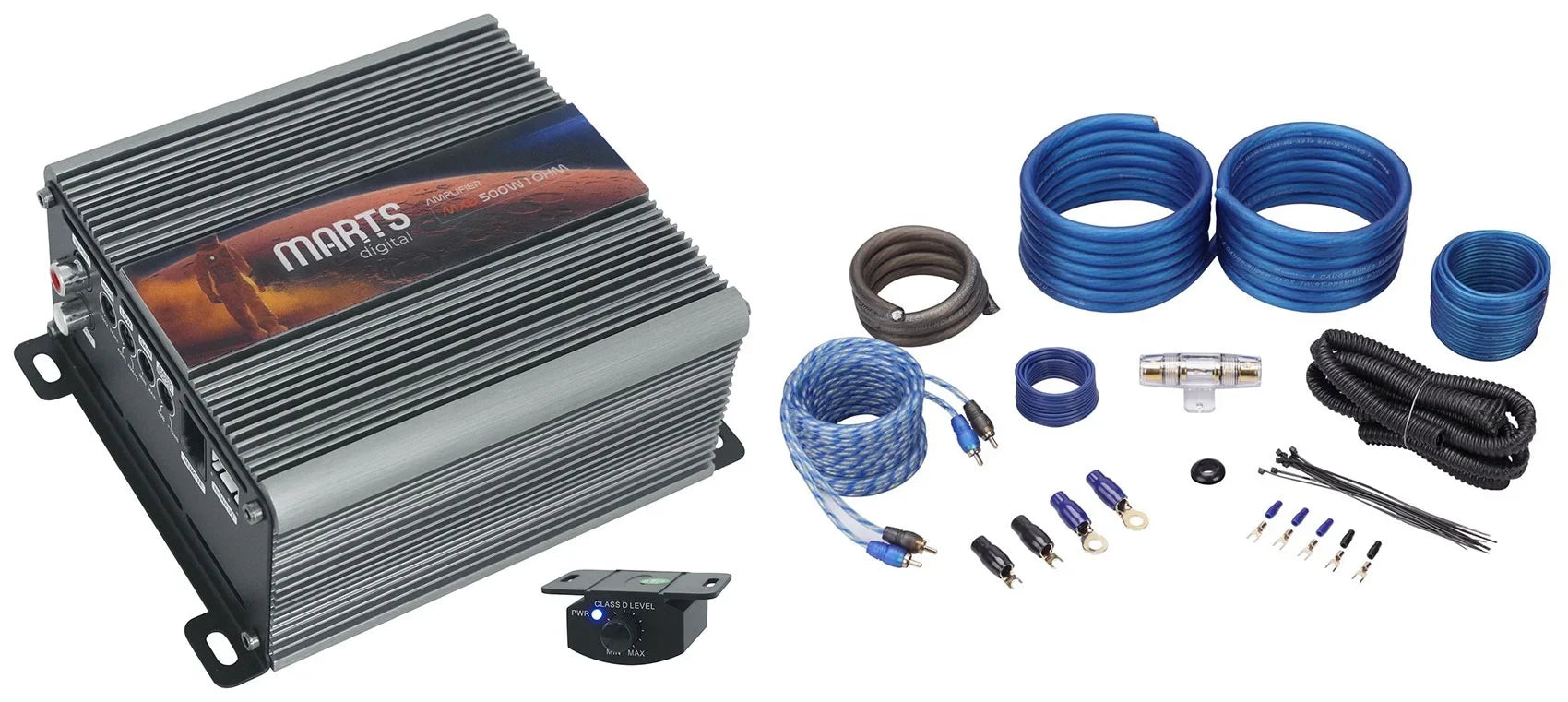 500 Kit 1 500w MXD Digital Amplifier+Bass Marts RMS Car Mono Remote+Amp OHM