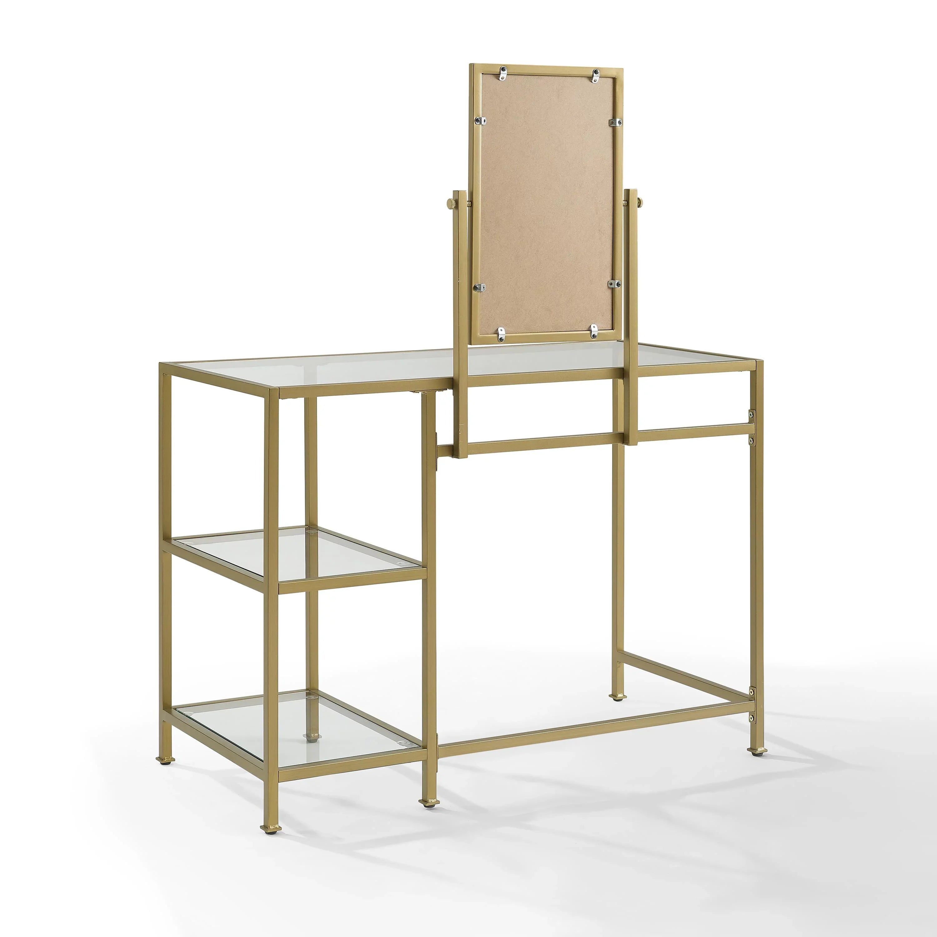 Desk/Mirror Aimee Crosley Soft Vanity Tempered 2-Piece Gold Furniture in Glass