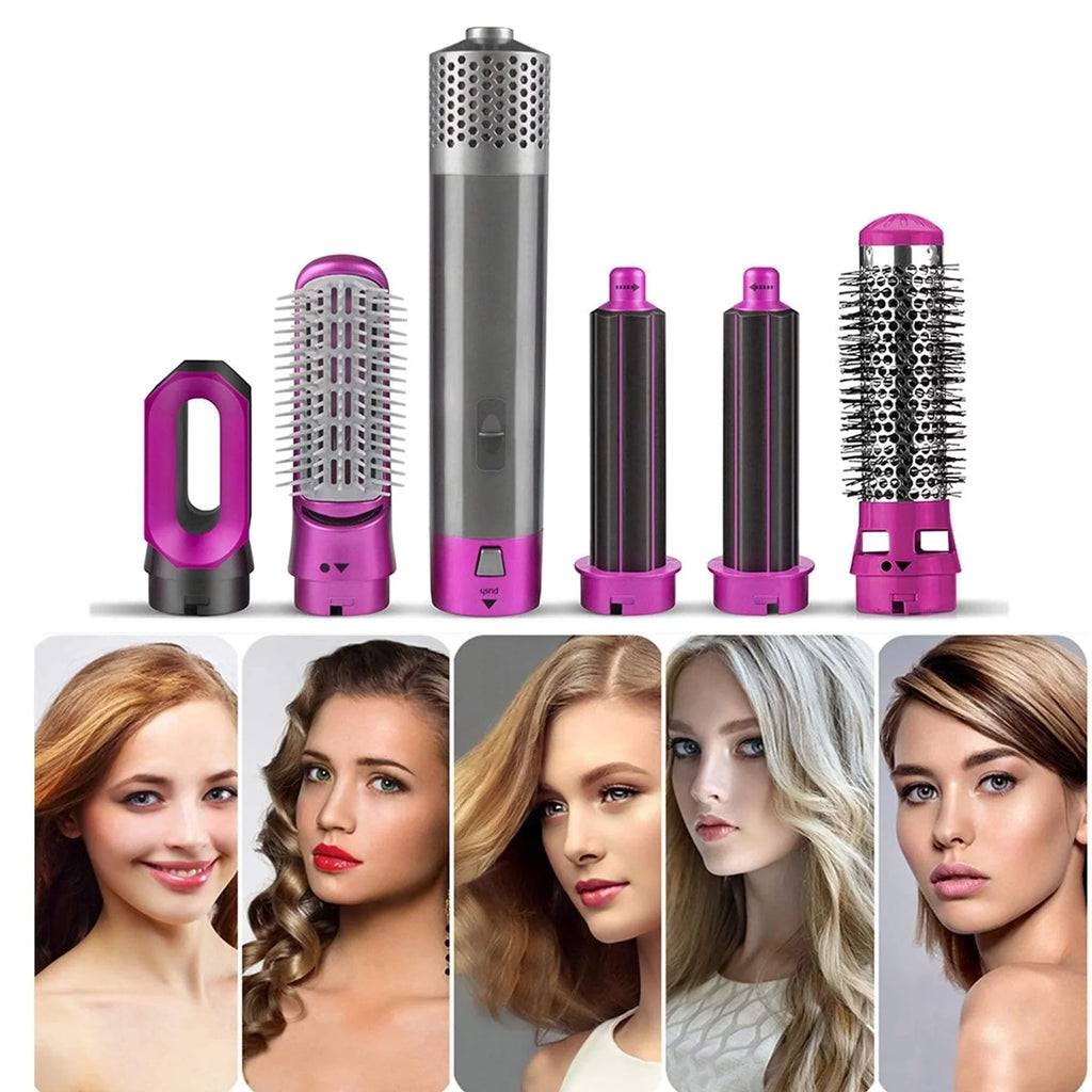 Negative Straightening Automatic Brush Heads Pink Electric Styling, Styler Dryer - Brush Curling Hair Dryer for Blow 5-in-1 Hair and with Detachable Ionic Brush - Color: