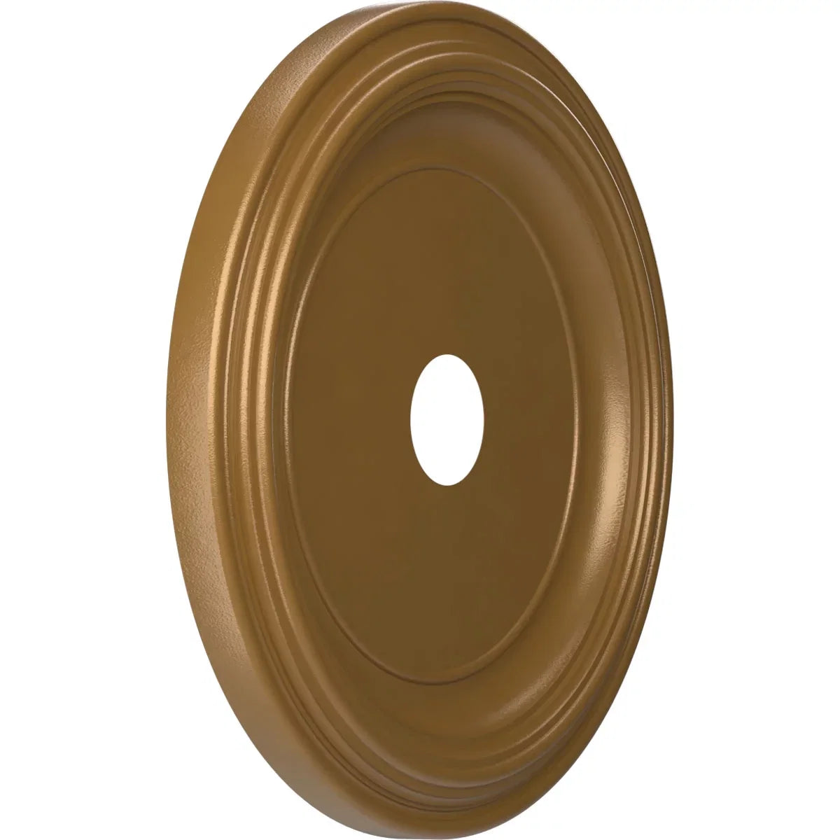 Ekena 3 Rush x Thermoformed to Gold Traditional Canopies (Fits 13 Millwork 1 up 1/2"), 22"OD PVC Medallion Ceiling Metallic 1/2"P x 1/2"ID