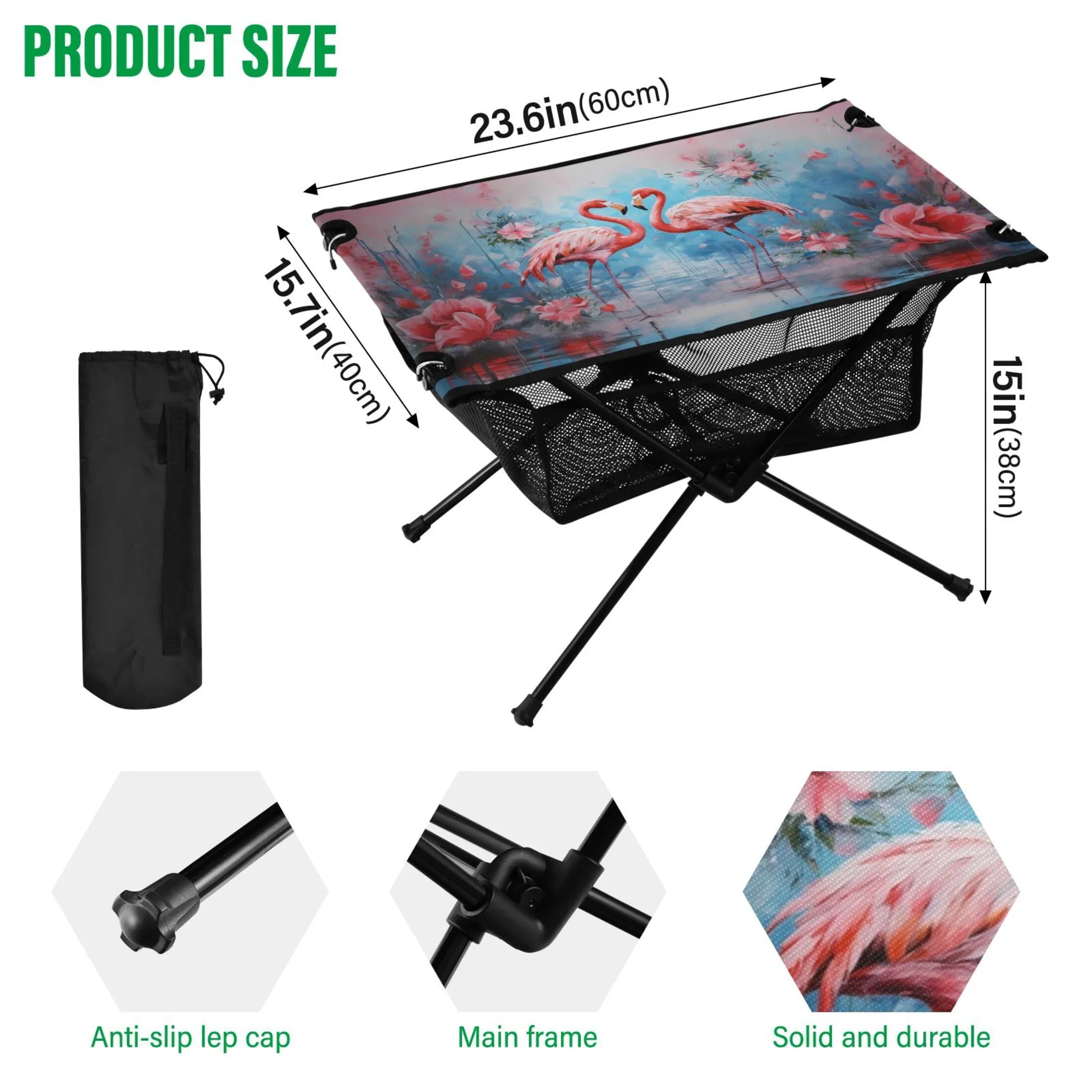 BBQ Flowers Beach Fishing Outdoor Hiking and for Table Flamingos Foldable Table Storage Picnic Bag Camping Table with Compact Portable